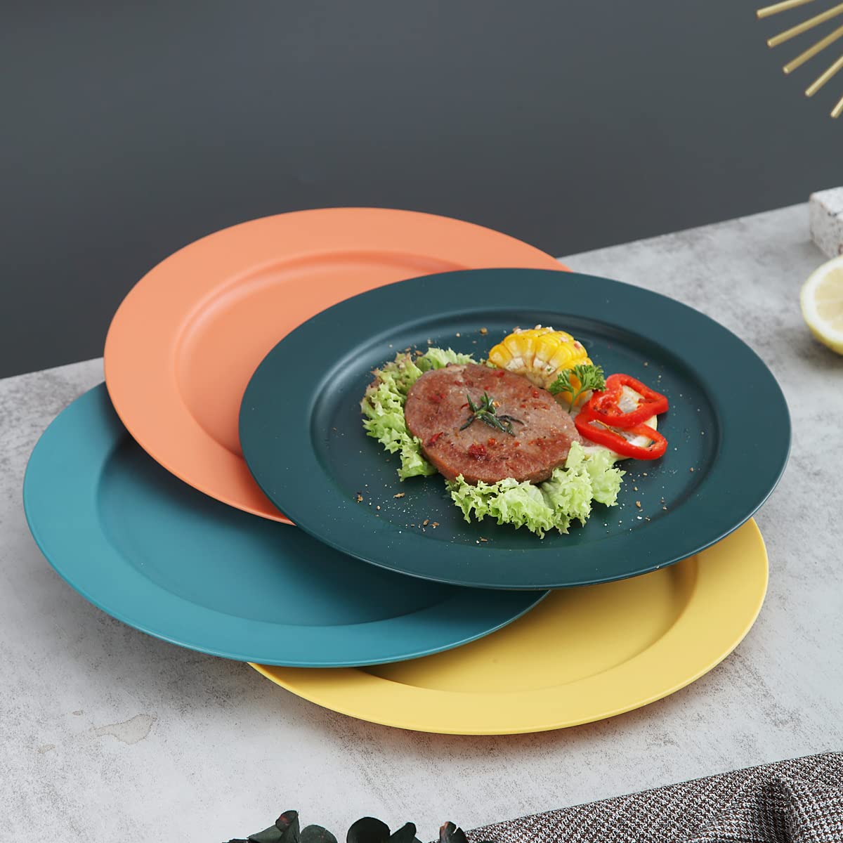 Kyraton 10-Inch Large Plastic Plates Set of 8 - Unbreakable, BPA-Free, Dishwasher & Microwave Safe, Lightweight Dinner Plates (Multi-Color) - Perfect for Parties, Picnics, Camping & Everyday Dining