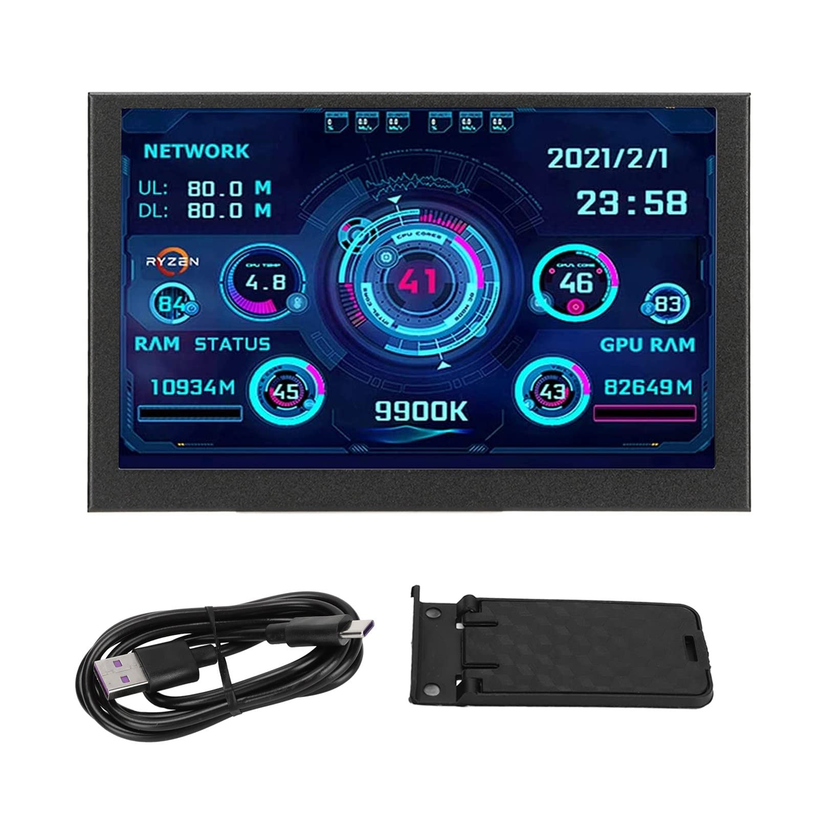 Kikumi AIDA64 PC Temperature Monitor - 5 Inch IPS USB Display for CPU GPU Data - Real-Time PC Hardware Monitoring for Gaming and Overclocking