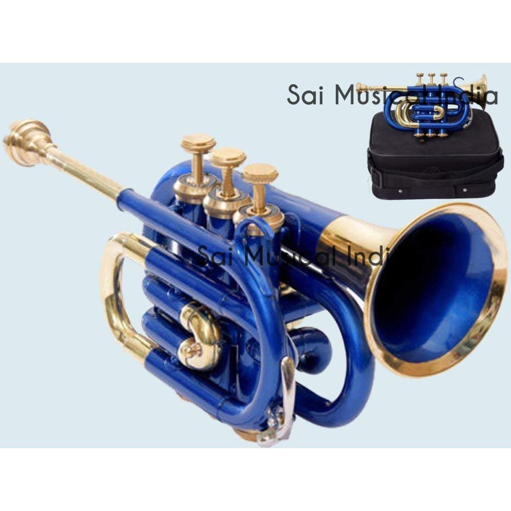 Professional Bb Pocket Trumpet in Copper Finish - Compact Student Brass Instrument with Mouthpiece & Hard Case - Ideal for Beginners & Intermediate Players - Perfect Gift for Christmas, Easter & Birthdays (Blue & Copper) - Great for School Bands, Practice & Travel