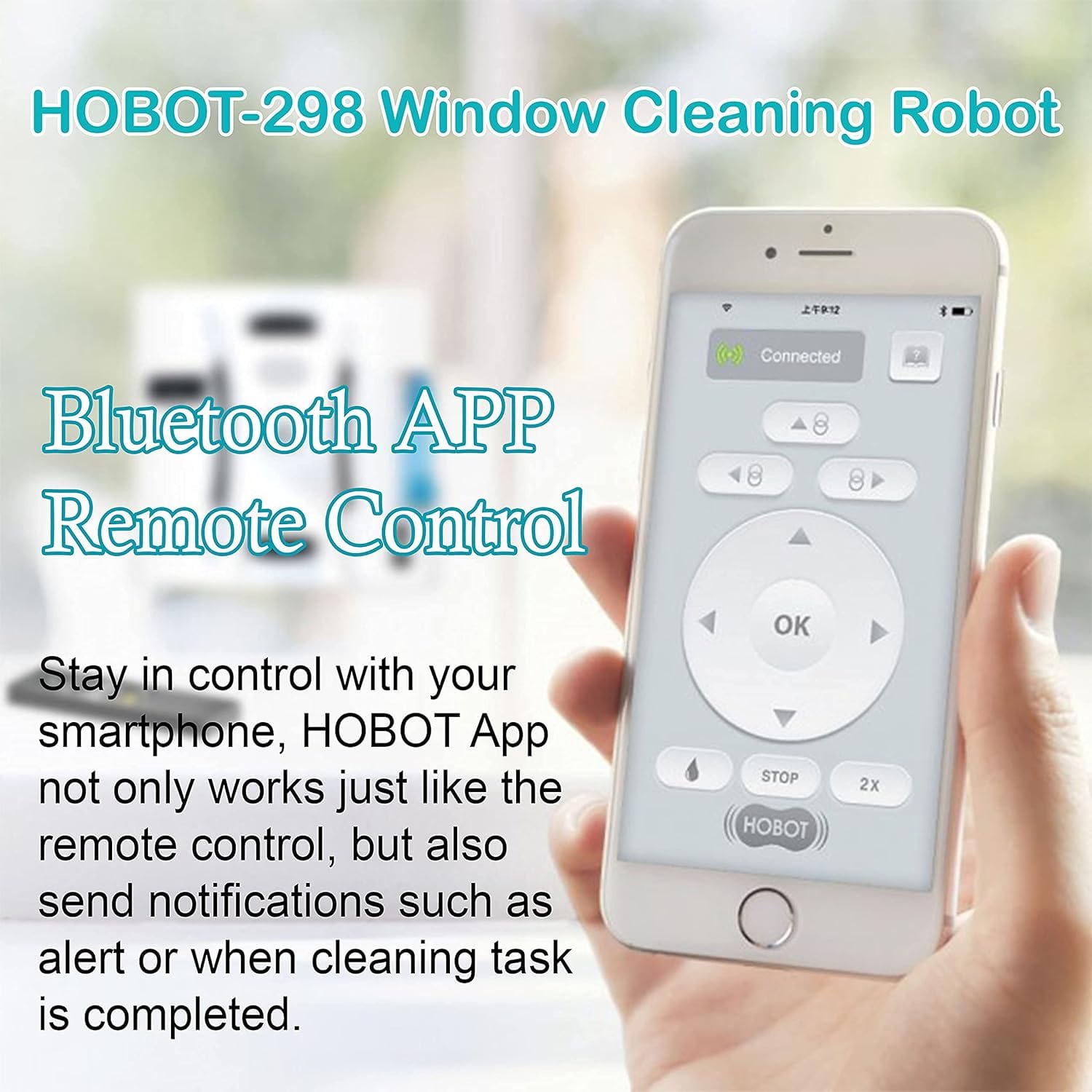 HOBOT-298 Smart Window Cleaning Robot with Ultrasonic Water Spray, AI Path Planning, Rechargeable & Replaceable Water Tank, App & Remote Control - Perfect for High-Rise Windows, Glass Doors, and Skylights