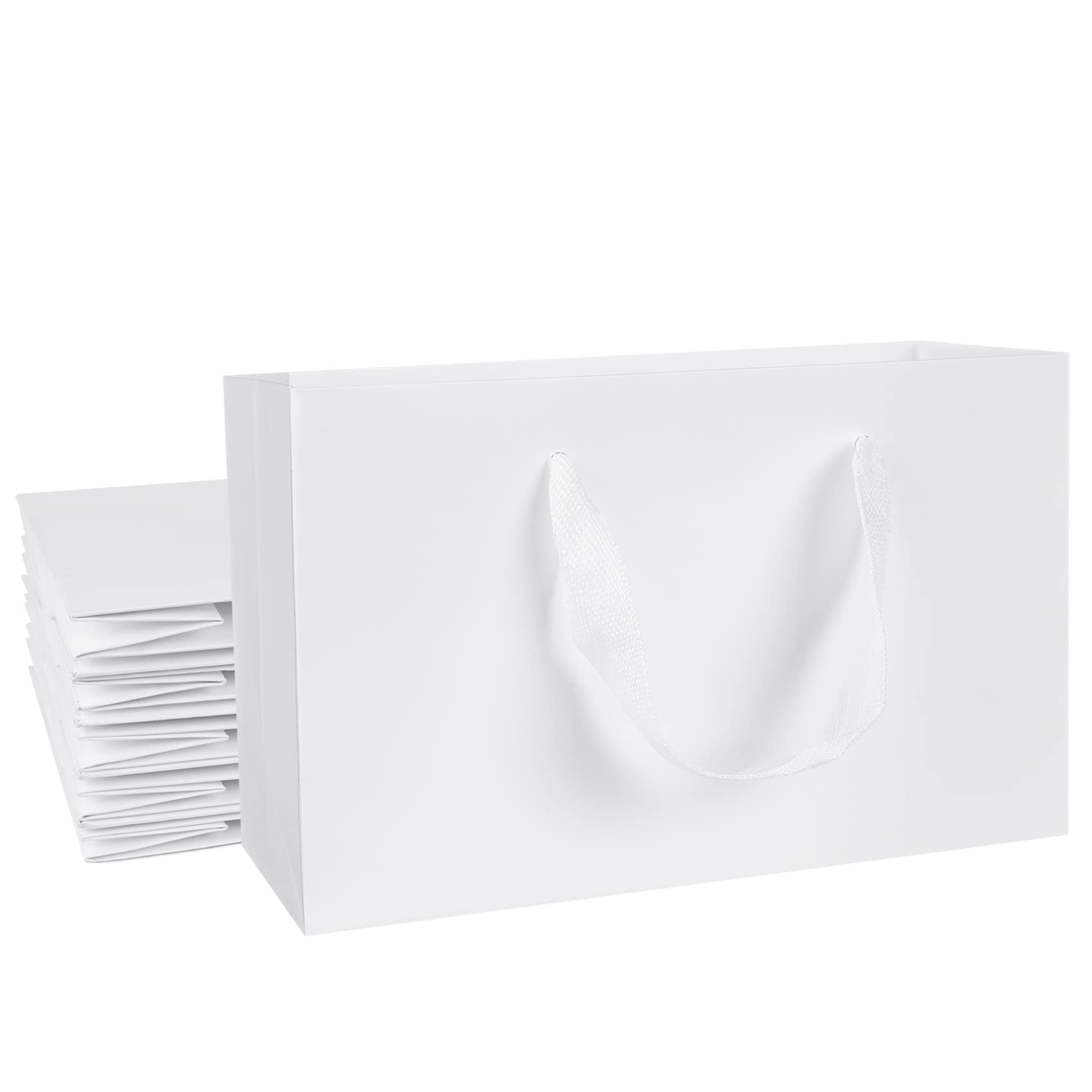 Eco-Friendly White Kraft Paper Gift Bags 10-Pack with Ribbon Handles - 8