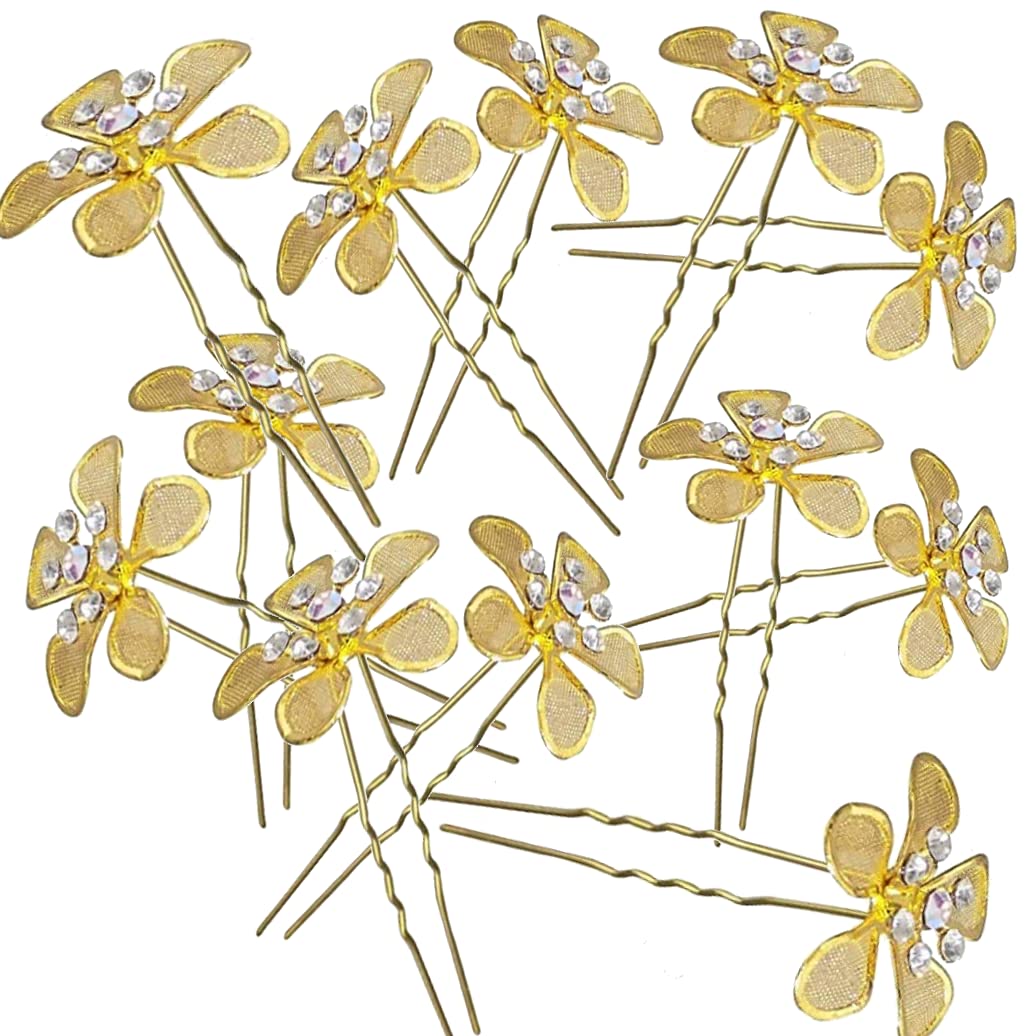 ORAS 10Pcs Golden Bridal Flower Hair Pins for Women - Elegant Wedding Hair Accessories, Floral Hair Clips for Bridesmaids, Prom, Parties & Special Occasions