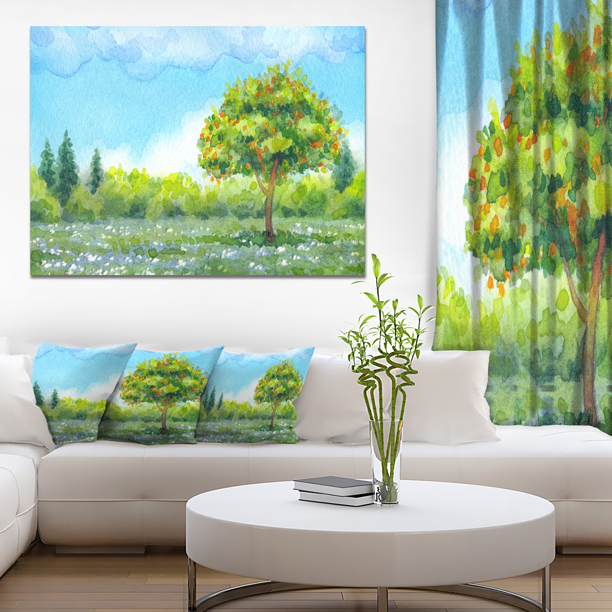 Spring Tree Watercolor Painting - Landscape Canvas Wall Art Print for Home & Office Decor | Nature-Inspired Living Room, Bedroom, or Office Wall Decor