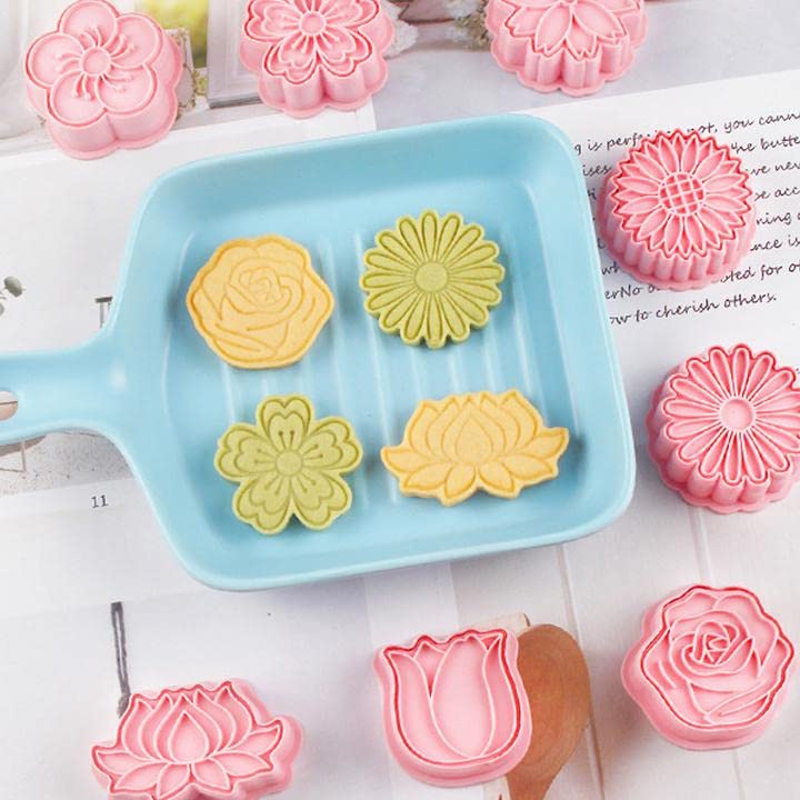 3D Flower Cookie Cutter Set - 8 Piece Stainless Steel Biscuit Cutters with Embossing Stamps for DIY Baking, Cake Decorating, Fondant & Pastry Making - Perfect for Birthday Parties, Wedding Cakes & Holiday Cookies
