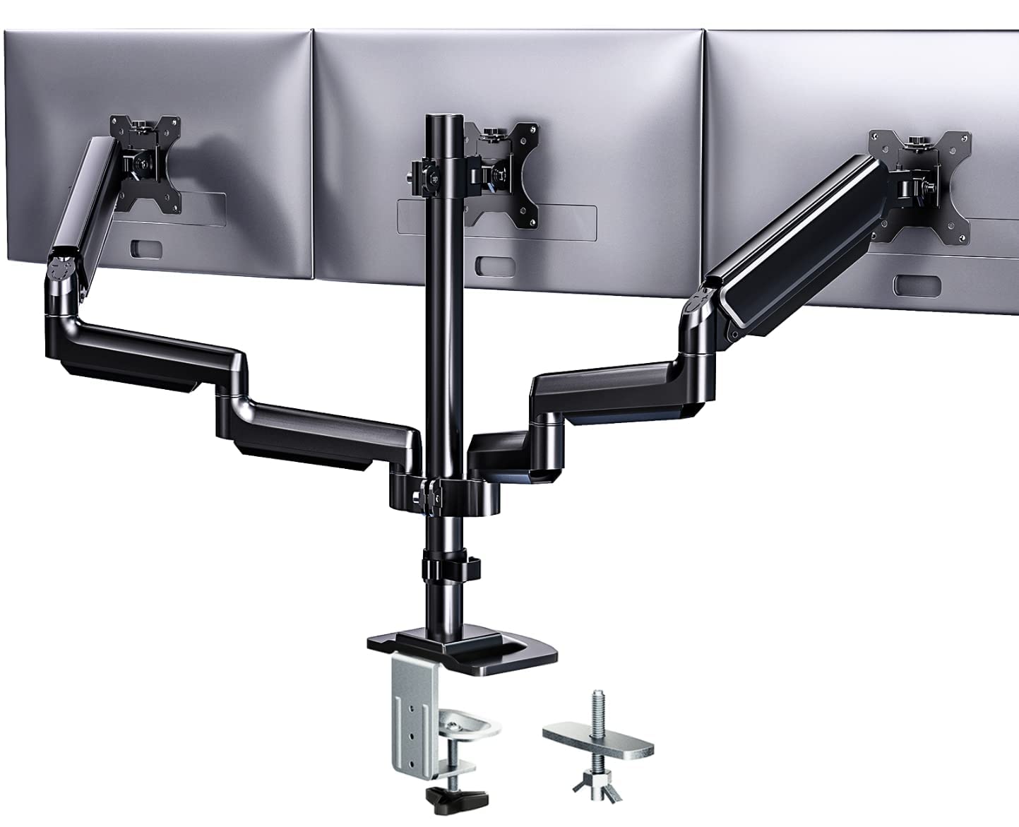 Irongear Triple Monitor Mount with Gas Spring - Adjustable Stand for 17-27 inch Screens, Heavy Duty Desk Mount with Tilt Swivel Rotation (Holds 17.6 lbs) - Perfect for Gaming, Office Work & Home Setup