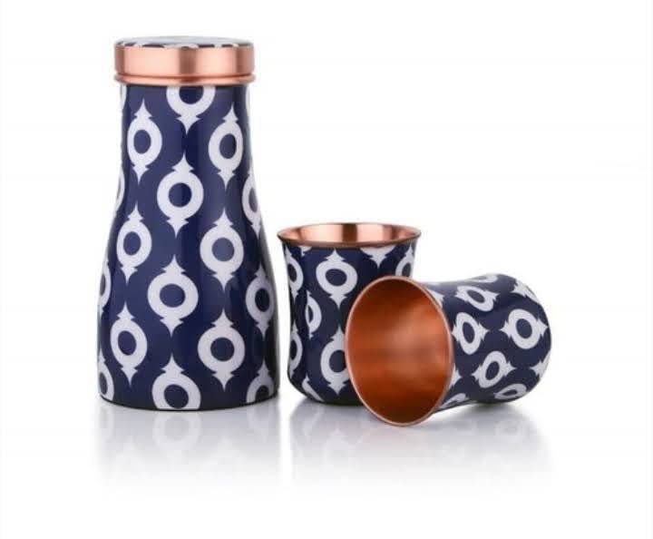 Copper Water Bottle with 2 Copper Glasses - Ayurvedic Gift Set for Healthy Drinking | Perfect for Home, Office & Yoga Practice