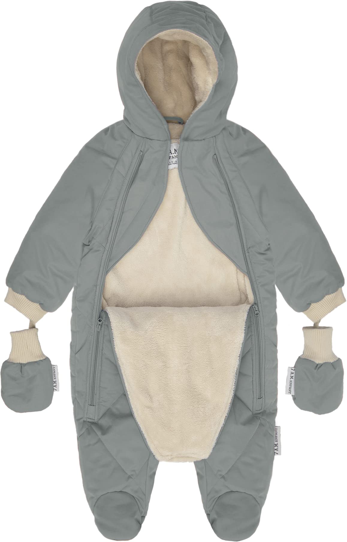 7AM Enfant Baby Jumpsuit Coat - Warm Winter Snowsuit with Hood & Gloves | Water Repellent Zippered Down Jumpsuit for Infants | Perfect for Outdoor Play, Snow Days & Cold Weather Protection