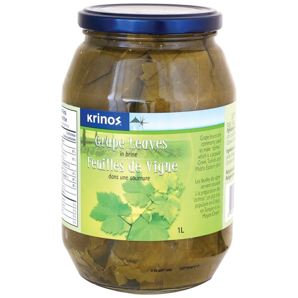 Krinos Premium Extra Tender Grape Leaves in Brine - 1 Liter Jar | Perfect for Dolmades, Mediterranean Cooking & Greek Recipes