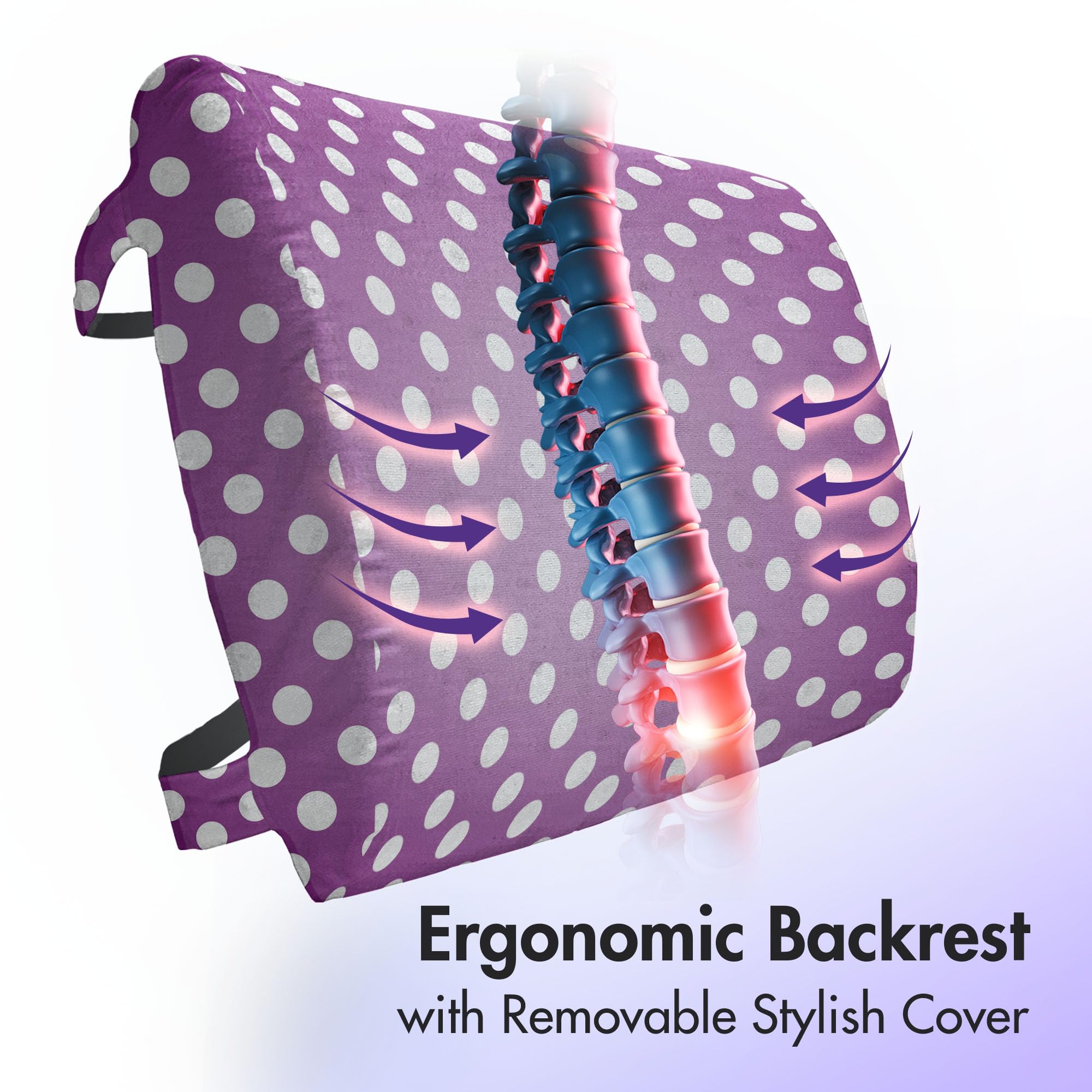 Ambesonne Purple Lumbar Support Pillow with White Polka Dots - High Density Foam Back Cushion for Office Chair & Car Seat (14