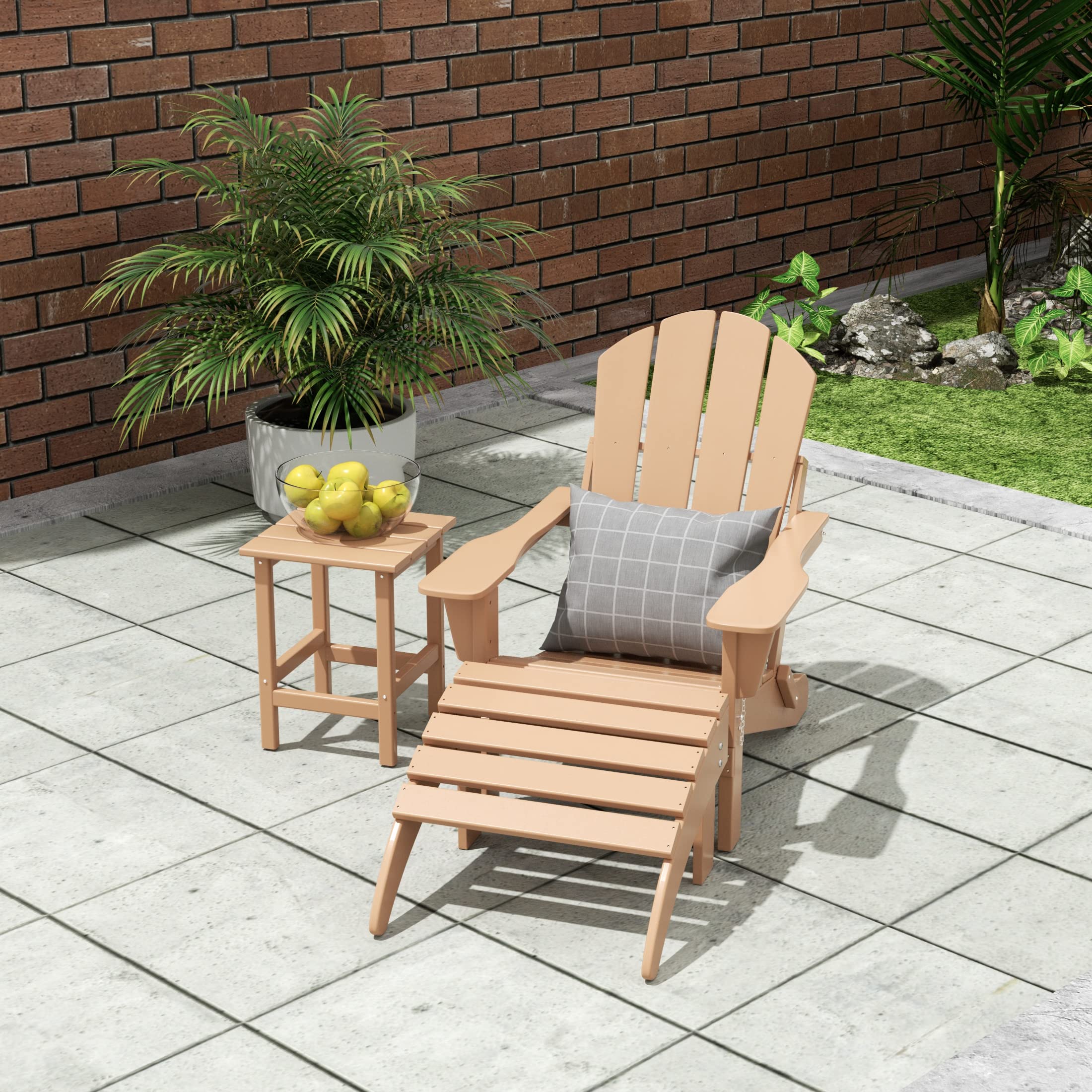 HDPE Adirondack Chair Set with Ottoman & Table - Outdoor Patio Furniture for Garden, Backyard