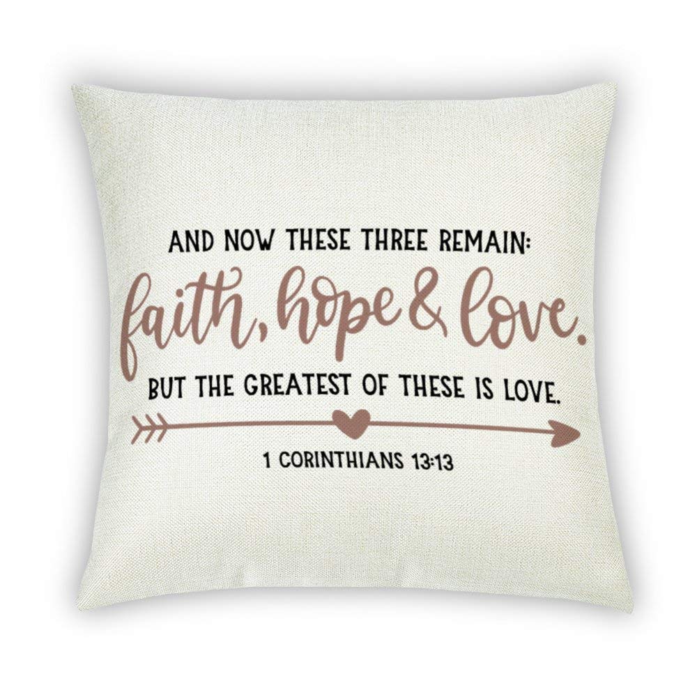 Faith Hope Love Bible Verse Pillow Cover 18x18 - Christian Home Decor for Sofa & Couch