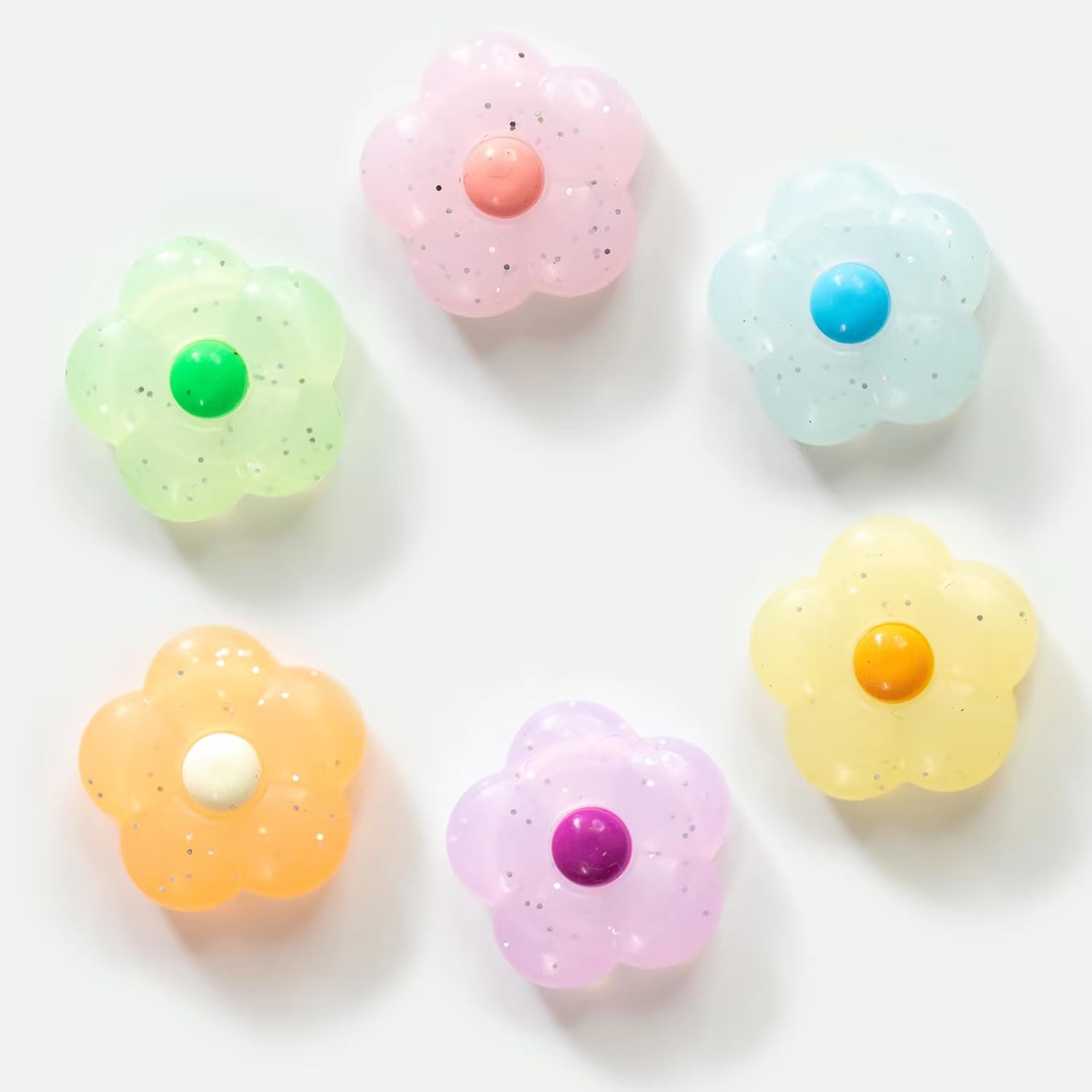 PERFECTSIGHT Cute Glitter Flower Thumb Grip Caps for Nintendo Switch/OLED/Switch Lite - 6PCS Kawaii Joystick Cover for Joy-Con Controllers | Gaming Accessories for Enhanced Comfort & Style | Perfect for Kids & Adults Playing Mario Kart, Animal Crossing & More