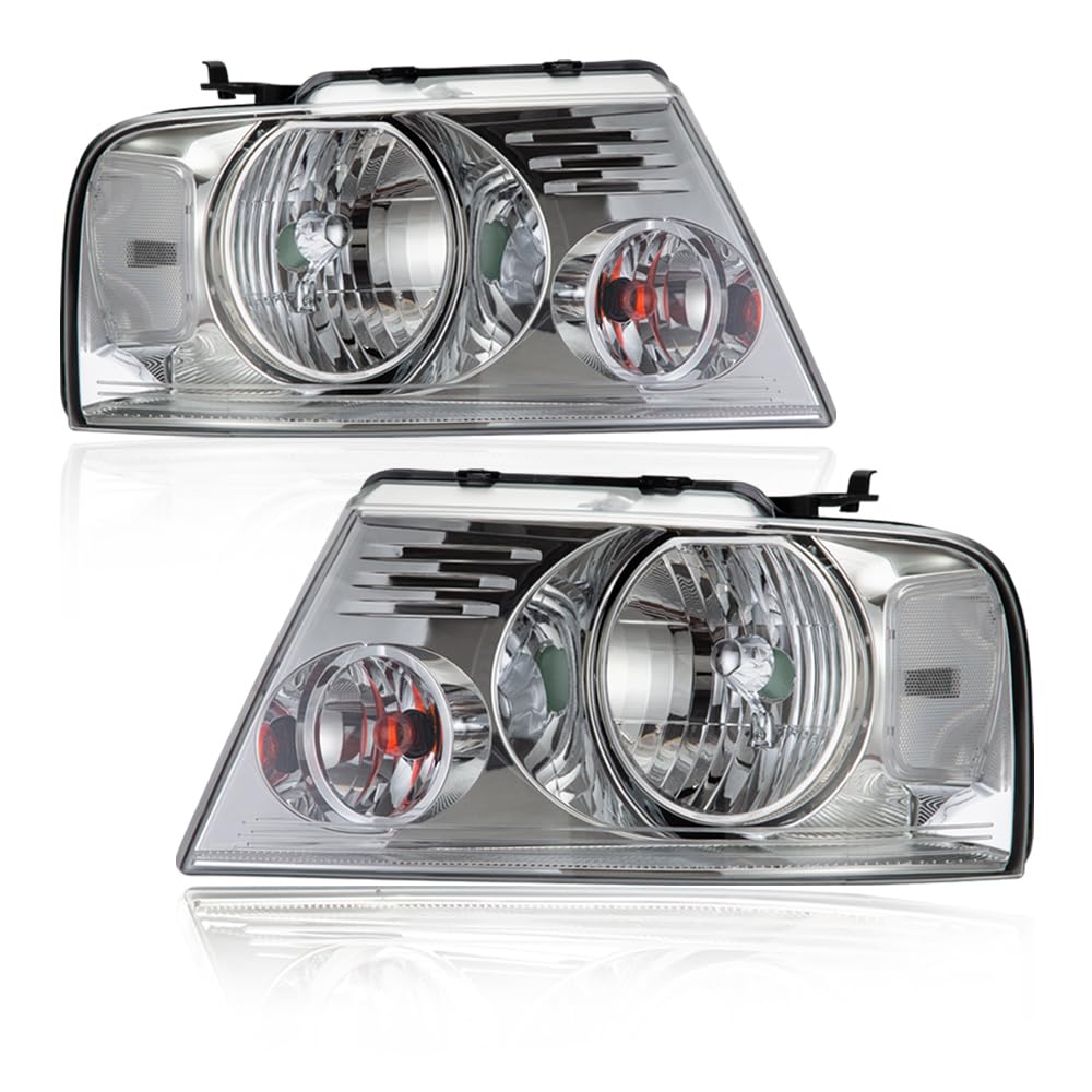 PIT66 Headlights for Ford F150 2004-2008 & Lincoln Mark LT - Clear Lens Chrome Housing - Perfect for Night Driving