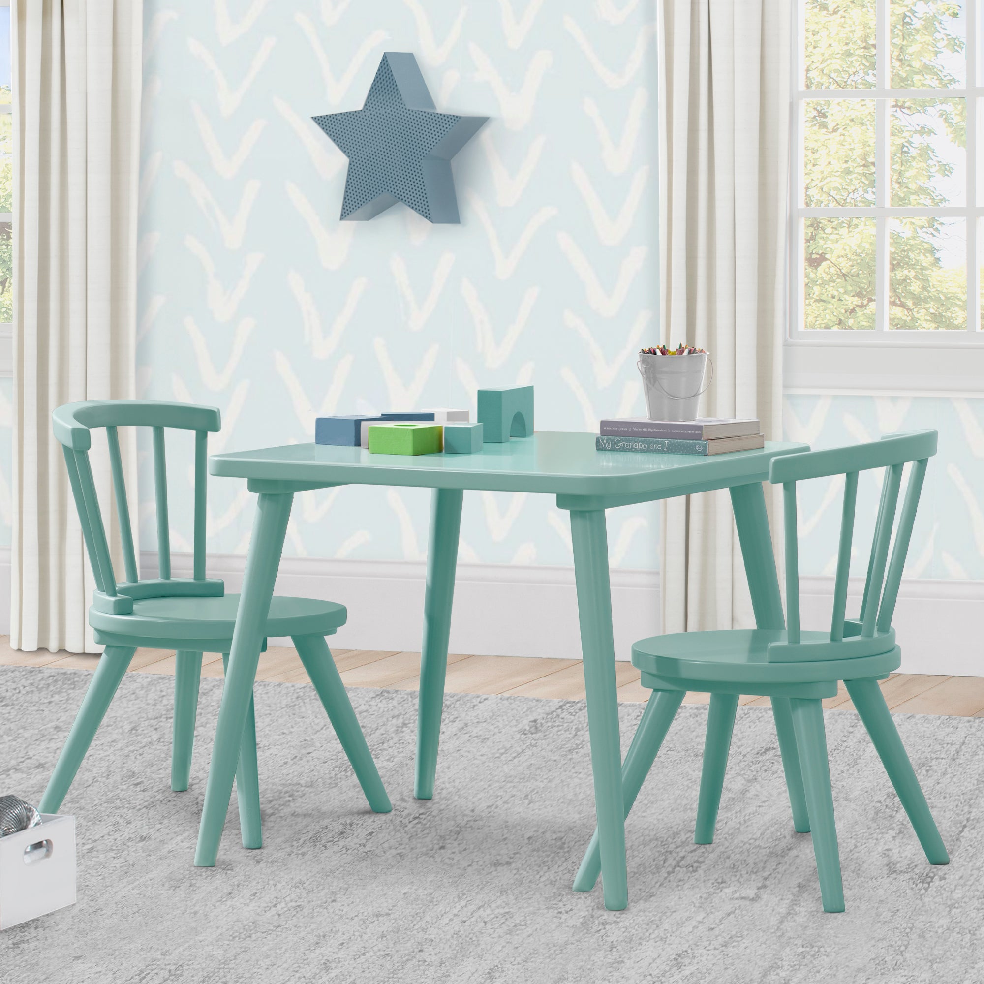 Windsor Dining Table and 2 Chairs Set - Solid Wood Kitchen Furniture for Small Spaces, Breakfast Nook, or Apartment Dining Area