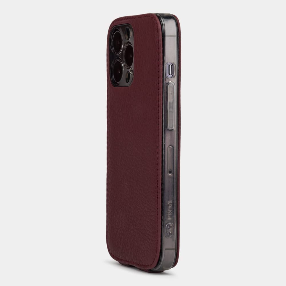 Premium Leather Folio Case for iPhone 13 Pro | Ultra Thin & Lightweight | Handcrafted in France | Bordeaux Red | Perfect for Business & Travel Protection