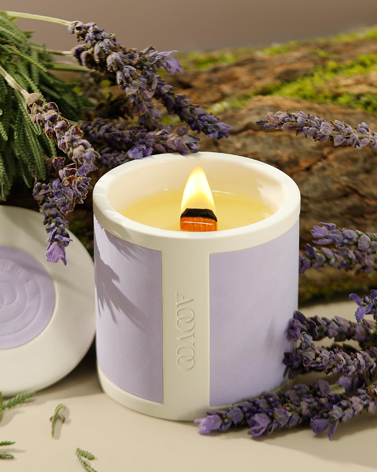AOOVOO Wood Wick Scented Candles - Handmade Lavender Amber Aromatherapy Soy Candle in 10oz Concrete Jar, Natural Home Fragrance Gift for Women & Men | Perfect for Relaxation, Meditation & Romantic Ambiance