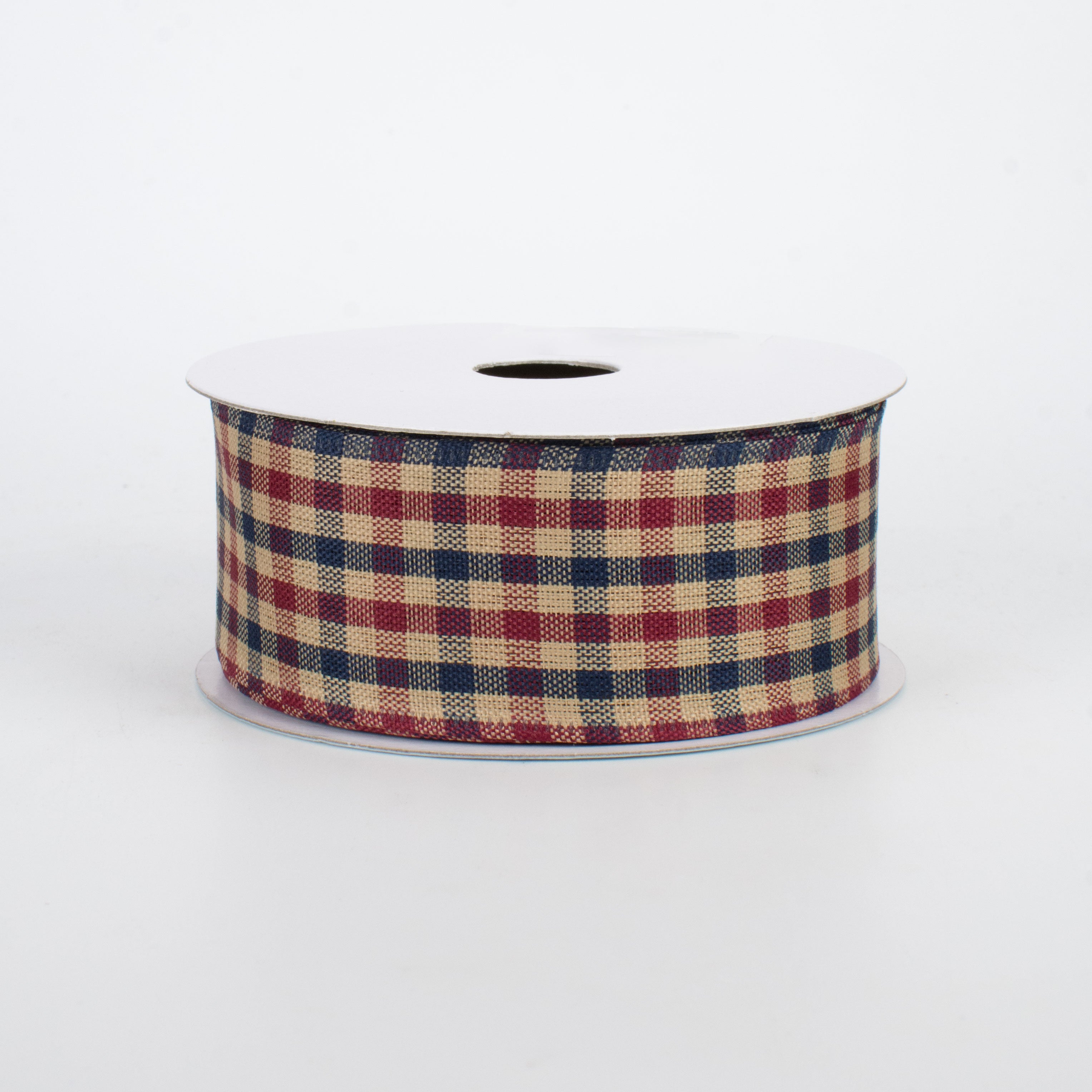 1.5 Inch Primitive Gingham Check Ribbon - Navy, Burgundy, Tan (10 Yards) - Perfect for Gift Wrapping, DIY Crafts, and Home Decor