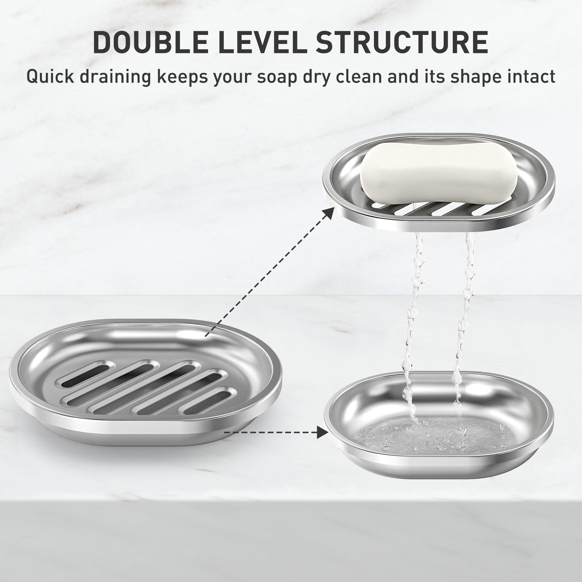 Stainless Steel Soap Holder & Sponge Caddy with Drain Tray - Double Layer Kitchen & Bathroom Organizer for Sink, Shower, and Bathtub - Rustproof & Durable Design