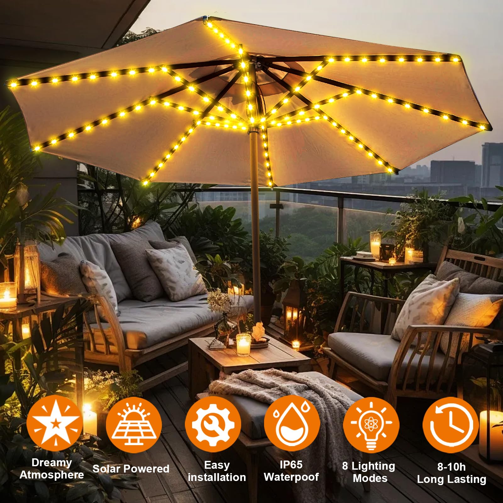 ZNYCYE Solar Umbrella Lights Outdoor - 152 LED Waterproof Patio Umbrella Lights with 8 Lighting Modes & Upgraded Large Solar Panel (5V) - Perfect for Patio, Deck, Garden, Beach and Backyard Decor