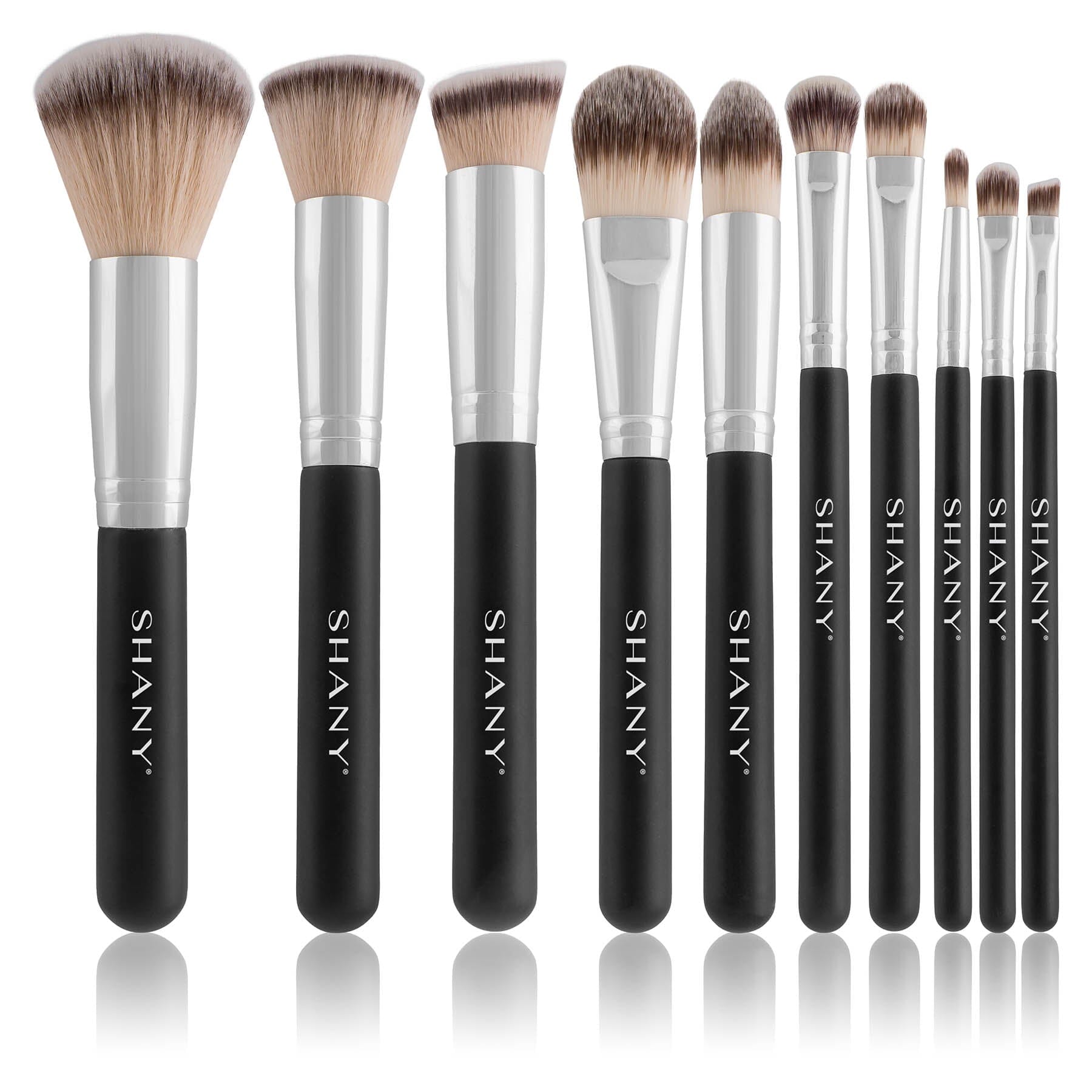 Black Ombre Pro 10-Piece Essential Makeup Brush Set with Travel Pouch - Perfect for Professional Makeup Artists & Travel Beauty Kits