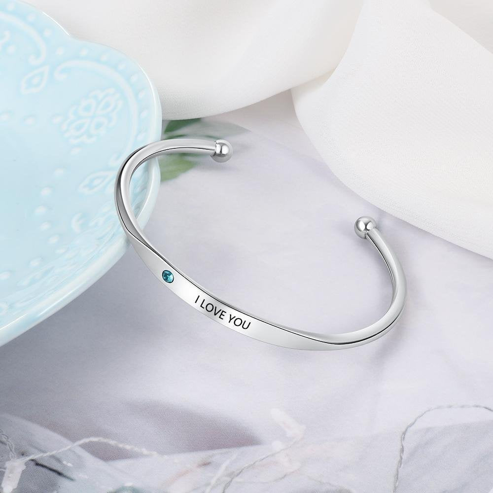 Personalized Birthstone Bangle Bracelet with Custom Name Engraving - Perfect for Birthdays, Anniversaries & Mother's Day Gifts | B003