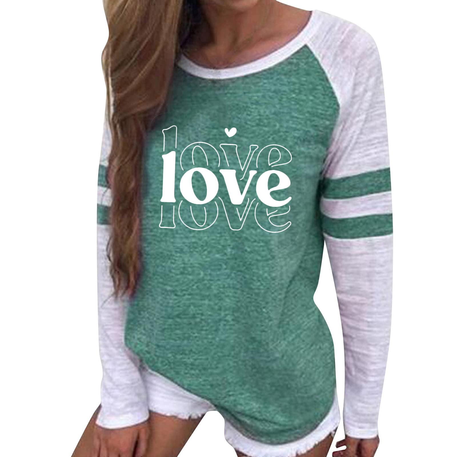 Women's Casual Round Neck Printed Long Sleeve T-Shirt - Soft Cotton Top for Everyday Wear, Work & Outfits