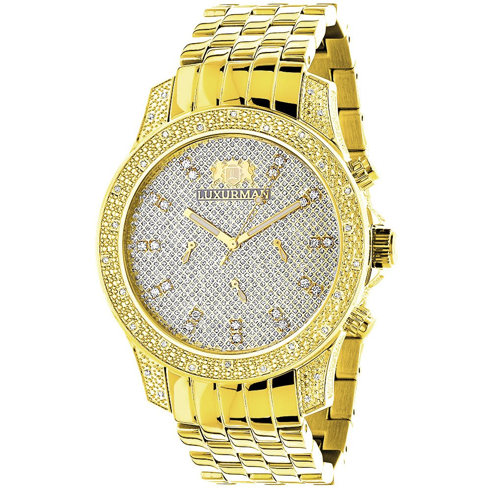 Luxurman Men's Yellow Gold Tone Watch with 0.50ct Diamonds - Elegant Dress Watch for Business, Formal Events & Special Occasions