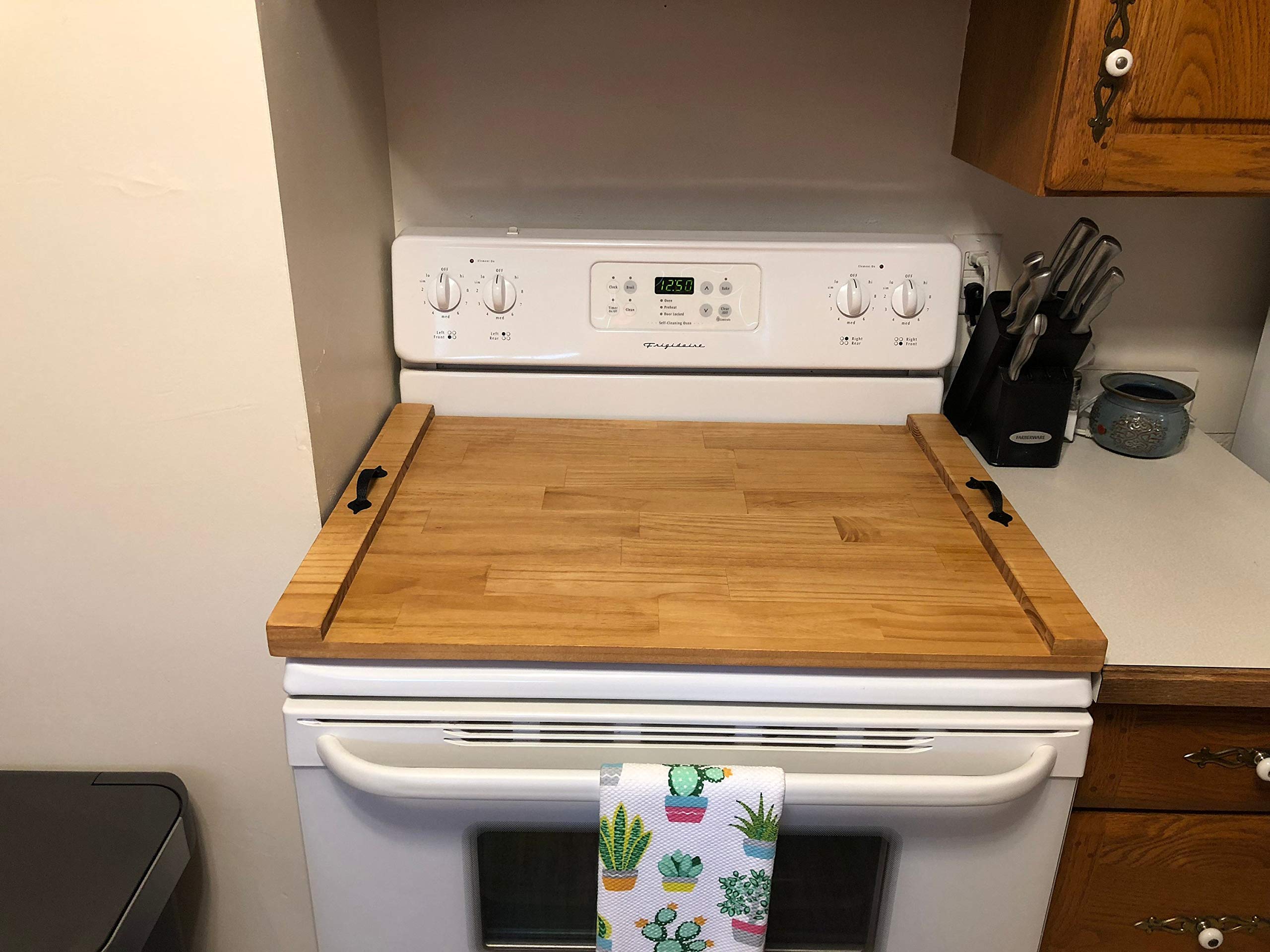 Rustic Wooden Stove Top Cover - Handcrafted Noodle Board & Cooktop Tray for Kitchen Decor - Perfect for Countertop Protection & Stylish Serving