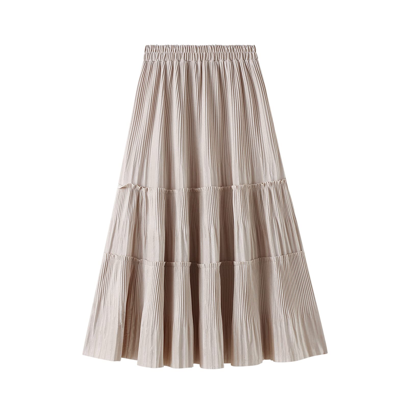 PXIAOPANG Women's Pleated Midi Skirt - Solid Color Elastic Waist A-Line Skirt for Work, Office & Casual Wear | Comfortable & Stylish Summer Skirt