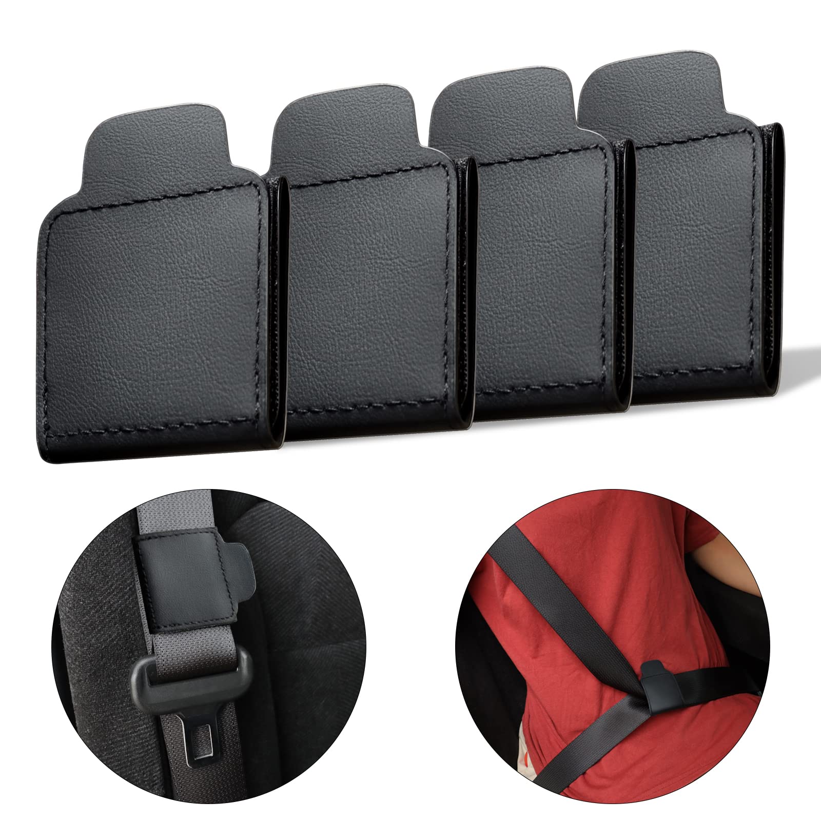 2 PCS Universal Car Seat Belt Adjuster - Comfort Shoulder & Neck Protection, PU Leather Belt Clip for Adults & Kids - Perfect for Long Drives, Road Trips, and Family Travel