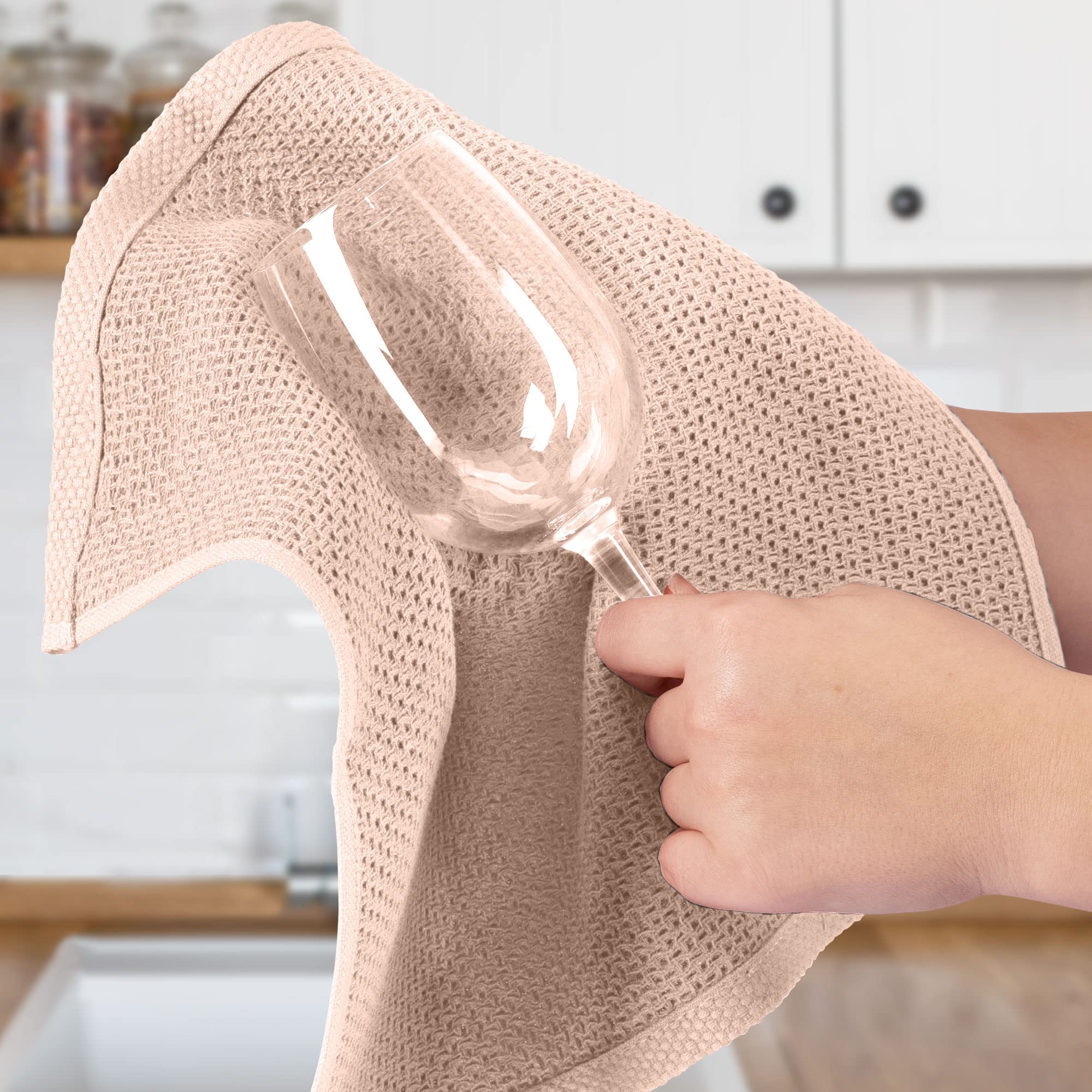 Zulay 3-Pack Cotton Waffle Weave Kitchen Towels - Super Absorbent for Dishes & Cleaning (Beige) - Perfect for Home & Commercial Use