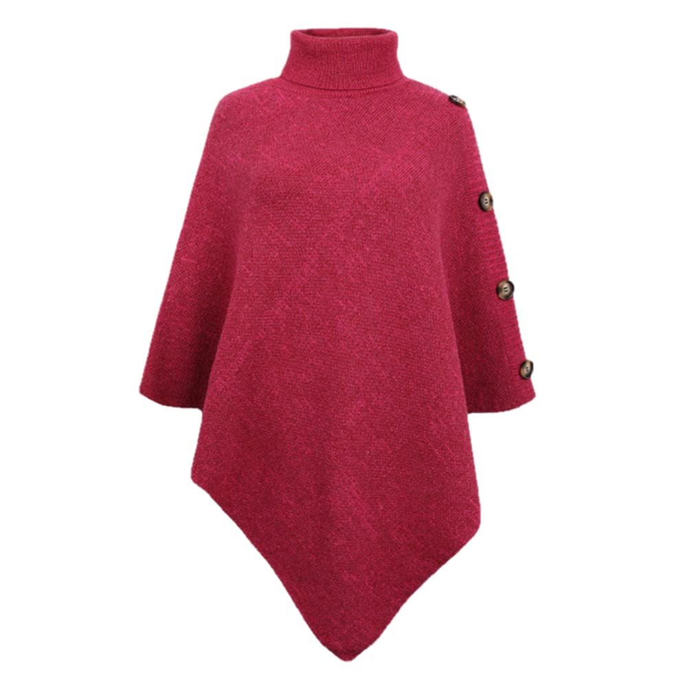 Women's Knitted Pullover Sweater - Winter Shawl Cloak with Turtleneck & Buttons | Solid Color Cape Coat for Women | Perfect for Fall, Winter Layering & Casual Outfits