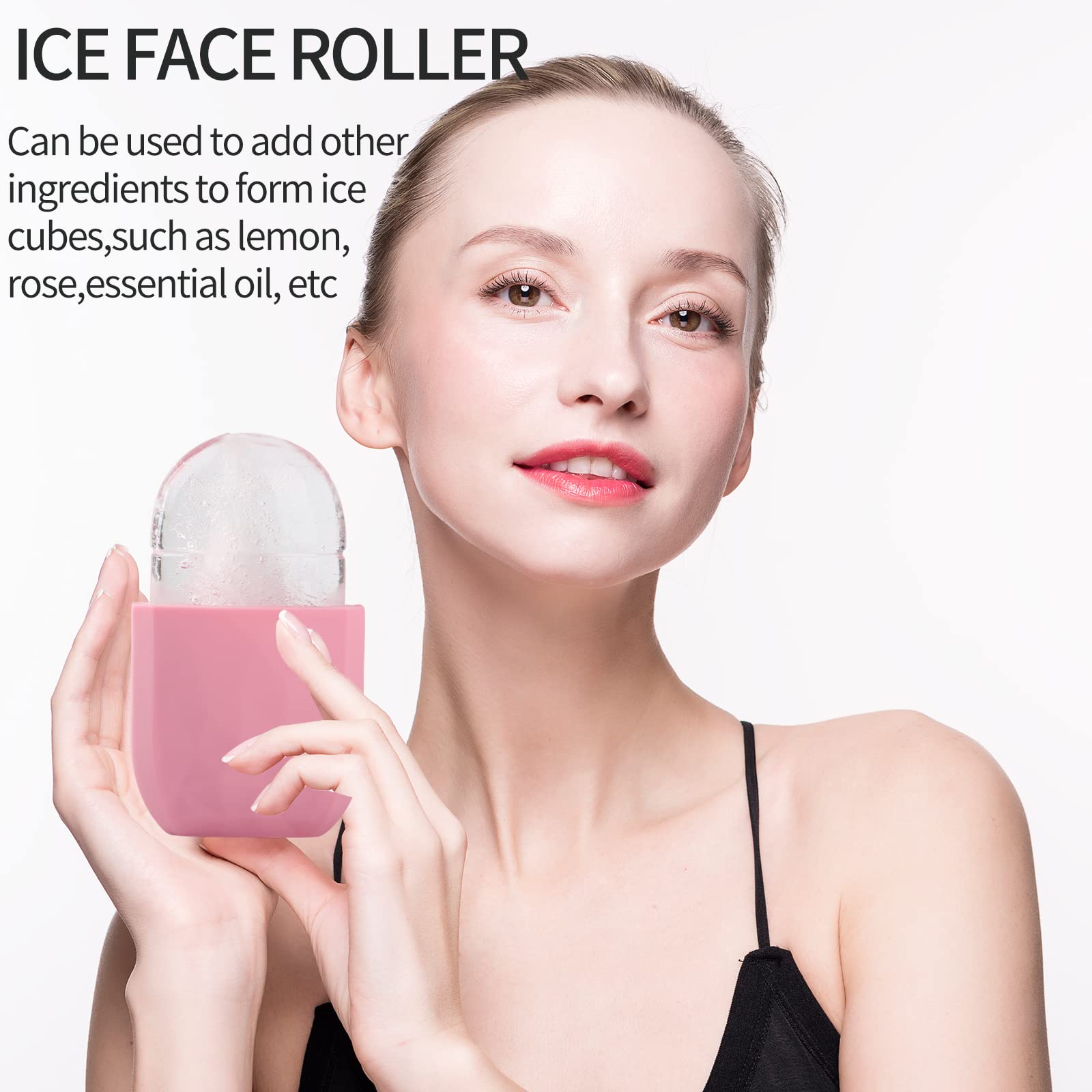 Diamond Pink Facial Ice Roller for Face & Eyes - Beauty Ice Cube Massager to Brighten Skin, Reduce Puffiness & Fine Lines - Cooling Skin Care Tool for Morning Routine & Post-Workout Recovery