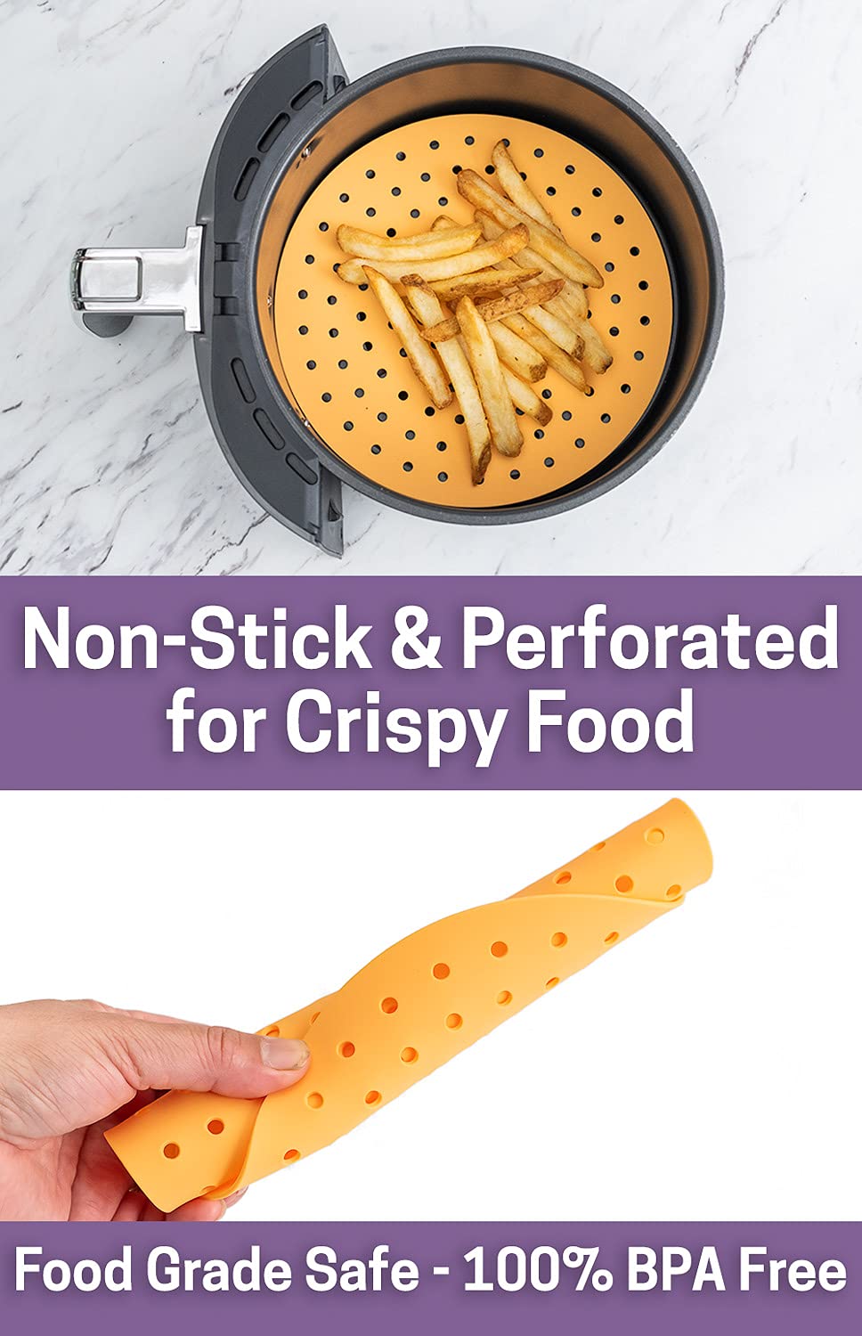 Non-Stick Air Fryer Silicone Liners - 8” Round Reusable Mats (2-Pack, Fuzzy Peach) for Easy Cleaning | Fits Most Air Fryer Models | Perfect for Roasting, Baking & Frying Healthy Meals