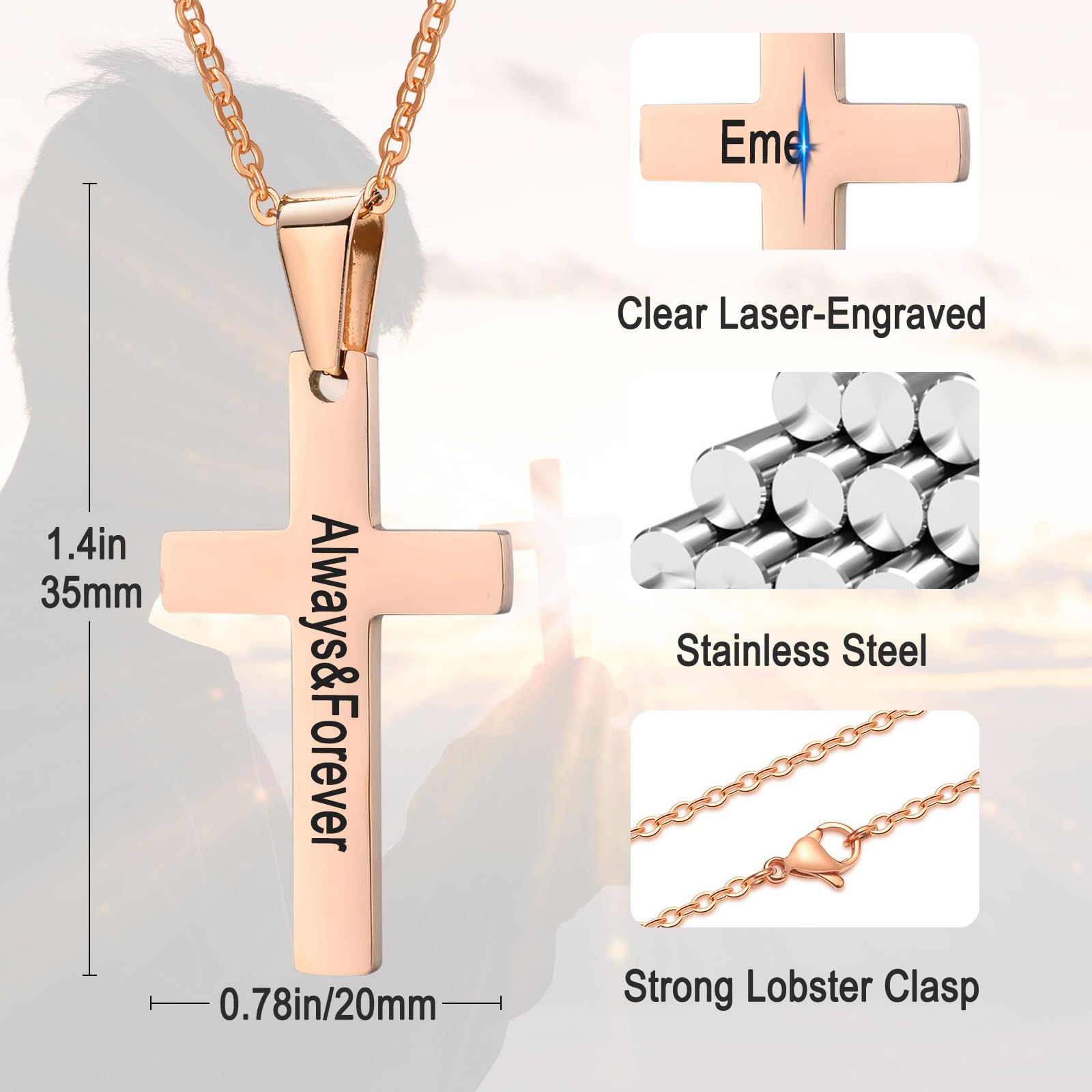 Custom Engravable Cross Pendant Necklace for Men & Women - Christian Jewelry, Easter Gift, Birthday Present | Perfect for Church, Weddings & Daily Wear