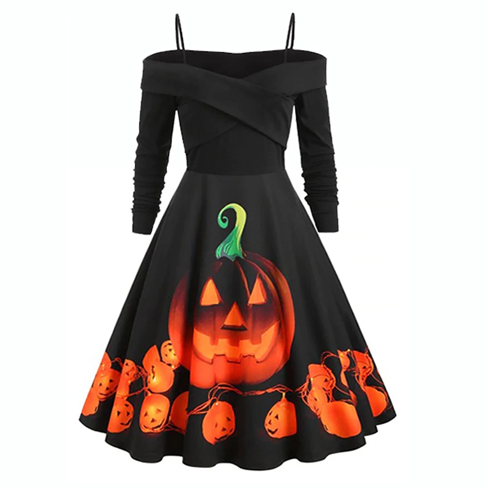 Vintage Pumpkin Print Dress for Women - Halloween & Cocktail Party