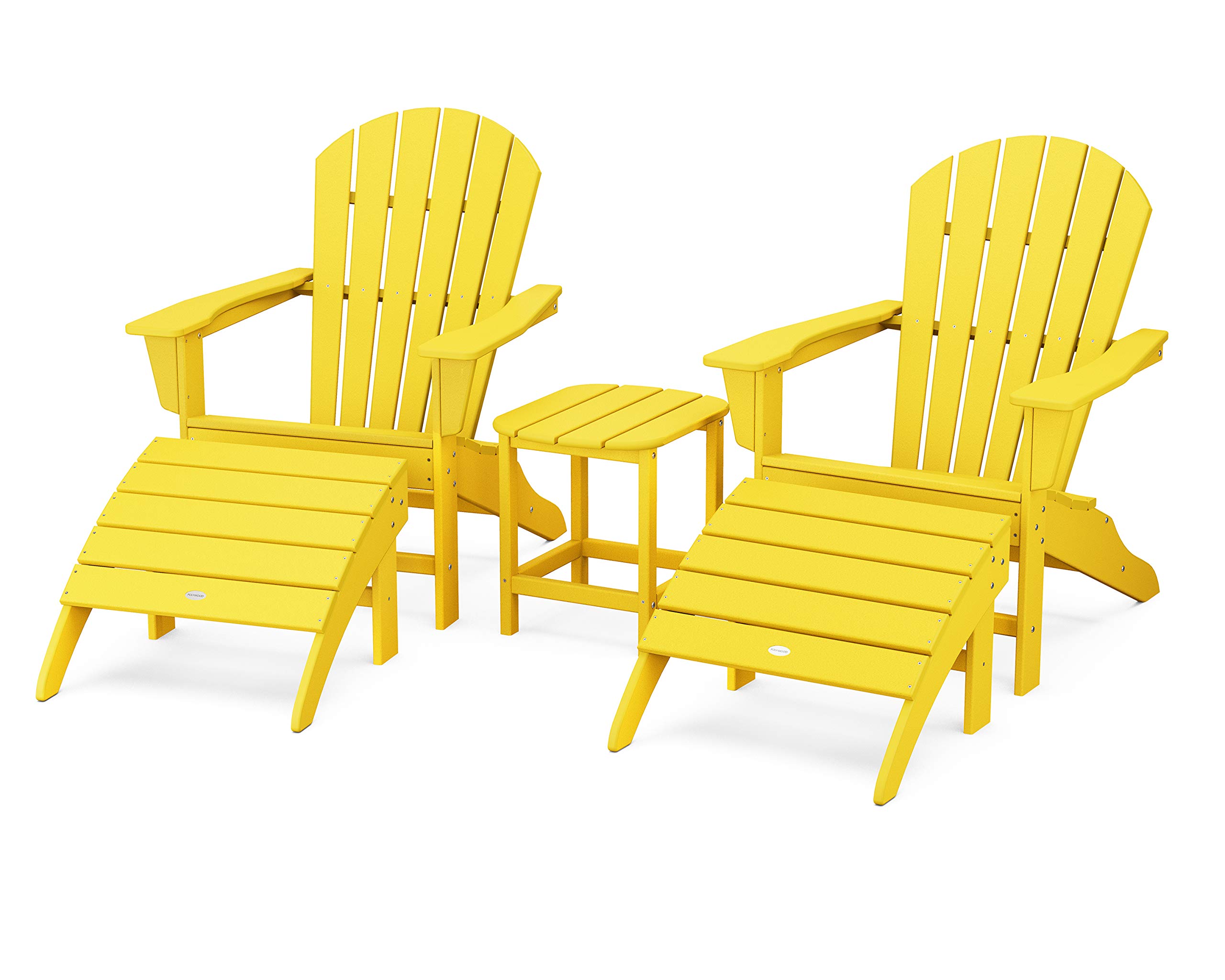 POLYWOOD South Beach 5-Piece Adirondack Chair Set with Side Table & Ottomans - Durable Outdoor Patio Furniture for Poolside, Garden & Backyard Relaxation