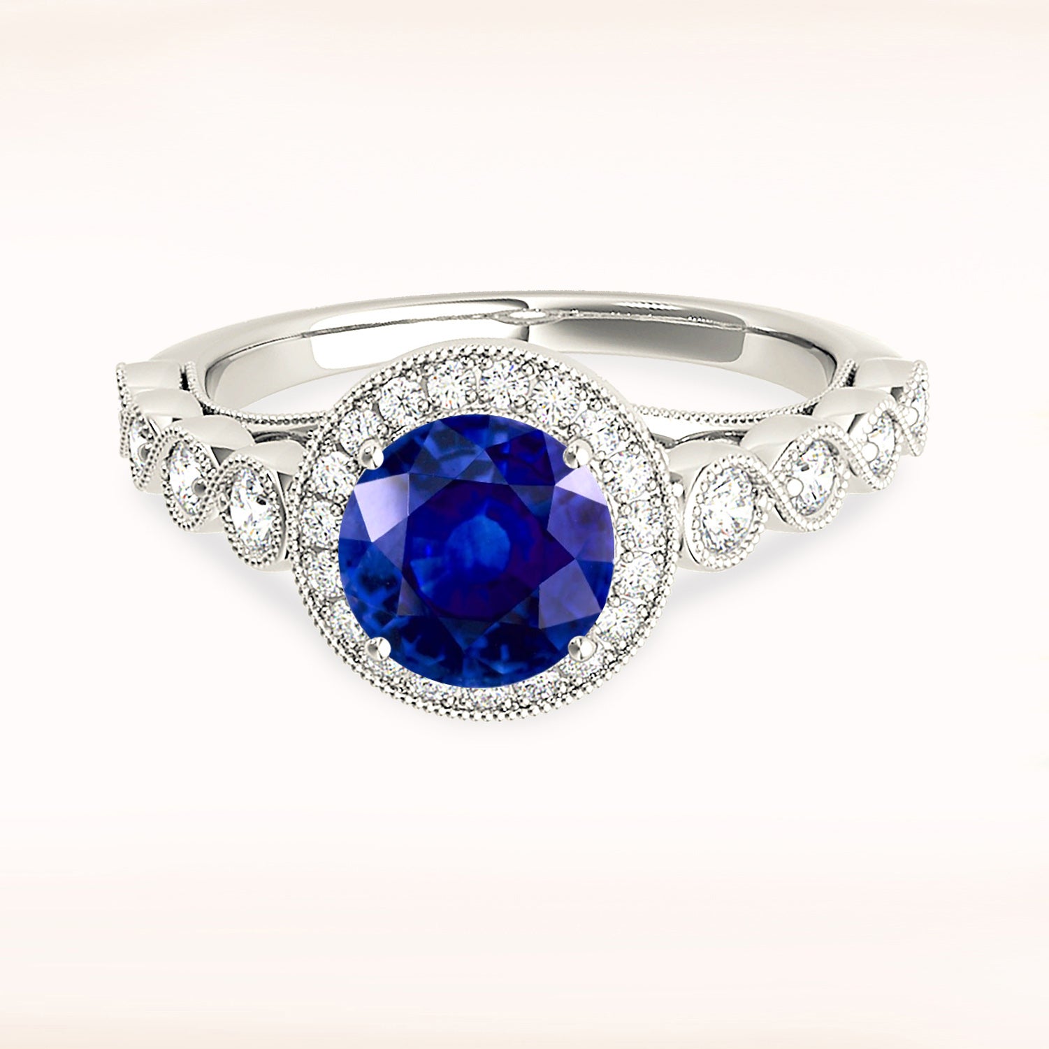 1.35 Carat Genuine Blue Sapphire Ring with Milgrain Halo Setting – Elegant Engagement, Wedding, or Anniversary Jewelry Gift for Women