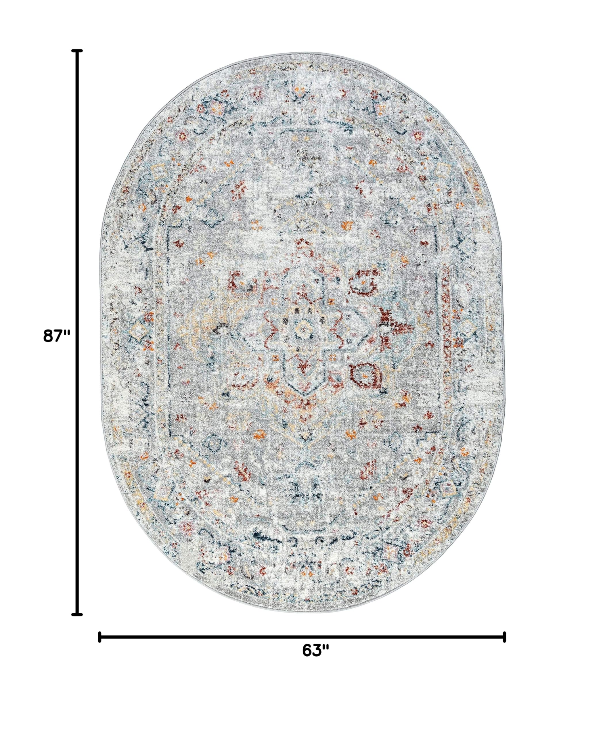 5x7 Oval Rug - Traditional Large Area Rugs for Living Room, Dining Room, Bedroom, Entryway & Kitchen | Silver 5'3