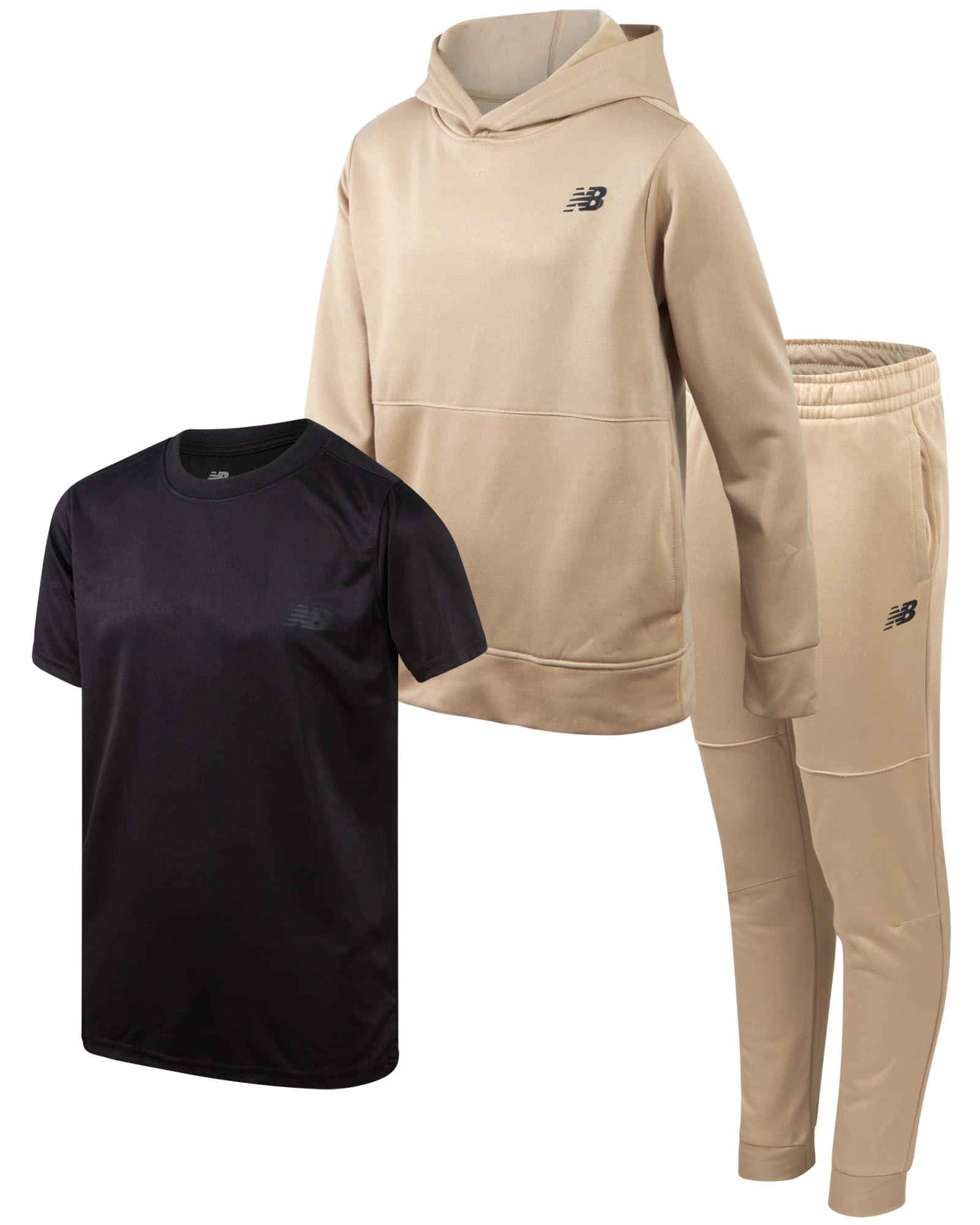 New Balance Boys 3-Piece Joggers Set - Performance Fleece Hoodie, Jogger Pants & Graphic Tee for Toddlers & Boys (2T-12) - Perfect for School, Sports & Casual Wear