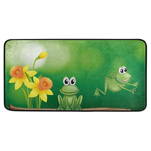 Non-Slip Green Frogs Kitchen Rugs - Soft Bath Mat & Runner for Home Decor, 39