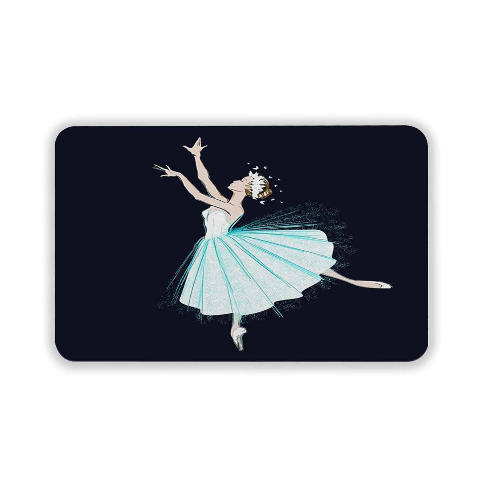 16x24 Inch Kids Ballerina Door Mat - Non-Slip Rubber Floor Rug with Butterfly & Wreath Design for Front Door, Bathroom, Outdoor Use - Foldable Ballet Dancer Themed Welcome Mat for Home Decor