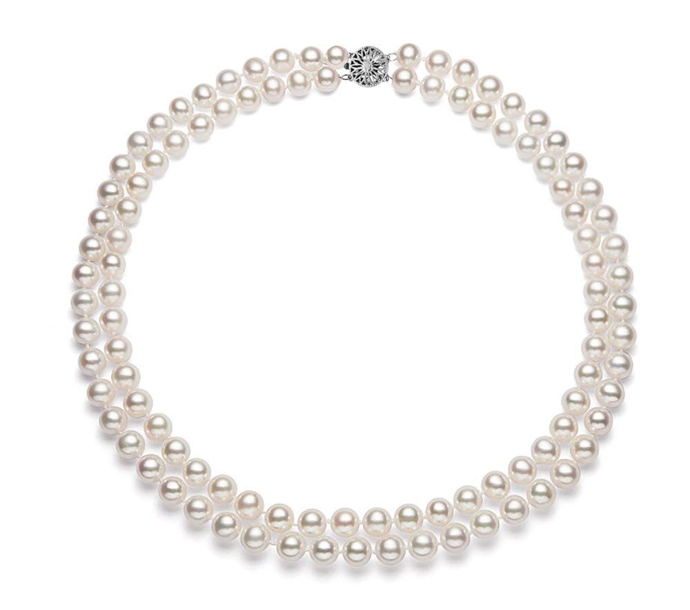 AA+ Quality Double Strand White Freshwater Cultured Pearl Necklace for Women - 17