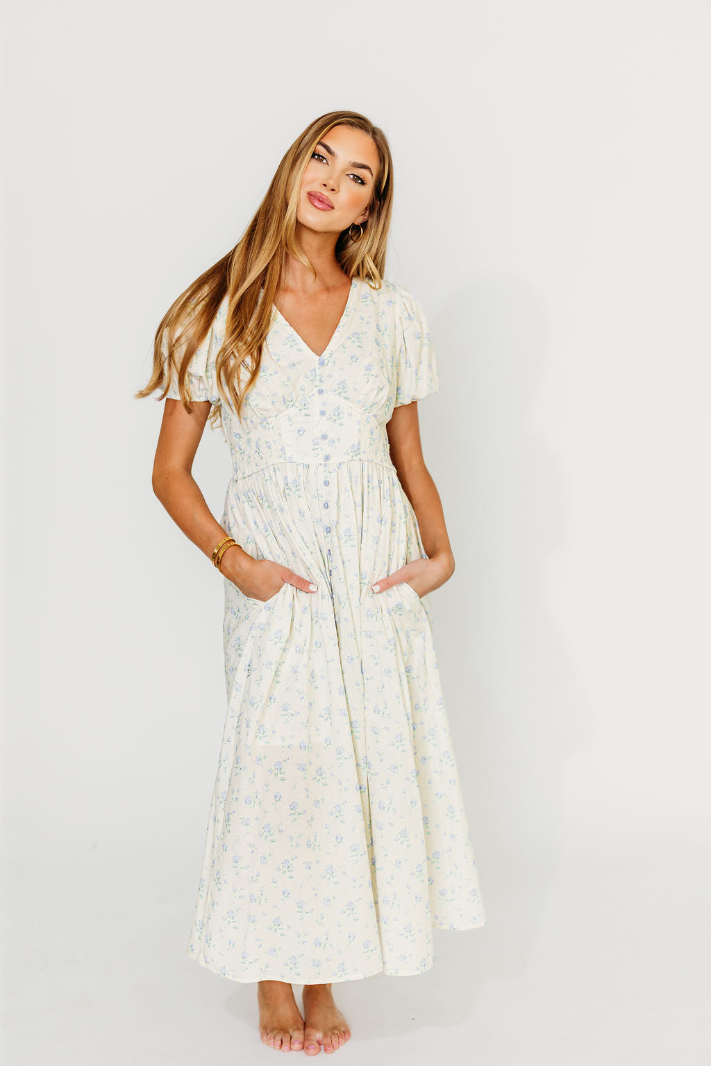 Kylee Women's 100% Cotton Floral Print Maxi Dress French Blue - Perfect for Summer Beach Vacations, Garden Parties & Boho Outfits