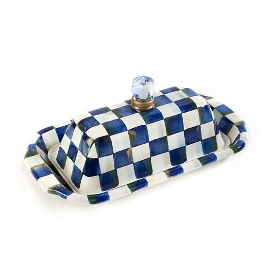 MACKENZIE-CHILDS Enamel Butter Box with Lid - Blue and White Royal Check Pattern Butter Dish - Perfect for Kitchen Storage, Tea Parties & Gift Giving