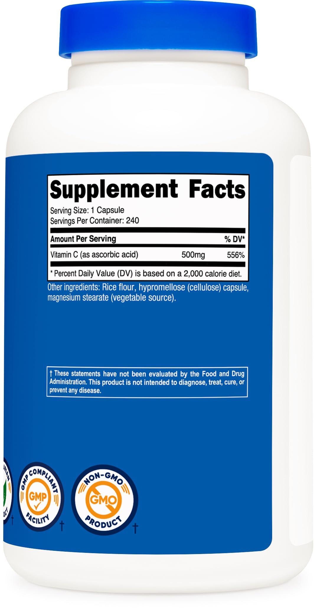 Nutricost Vitamin C 500mg, 240 Capsules - Vegetarian, Gluten Free, Non-GMO Supplement for Immune Support & Skin Health - Daily Wellness & Antioxidant Boost