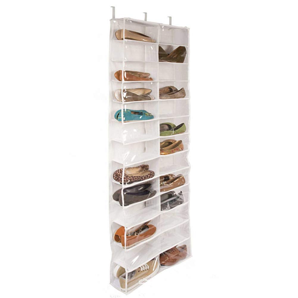 Wall Mounted Storage Organizer - Hanging Closet Shoe & Handbag Holder, Over Door Wardrobe Storage Basket, White - Perfect for Bedroom, Closet & Entryway Organization