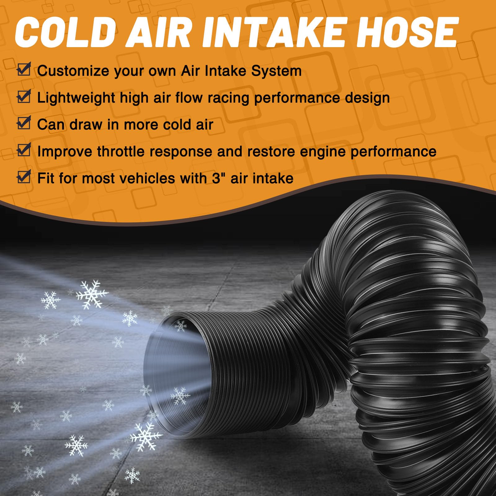 2.5 Inch Universal Cold Air Intake Pipe - Flexible Aluminum Duct Hose (9.5