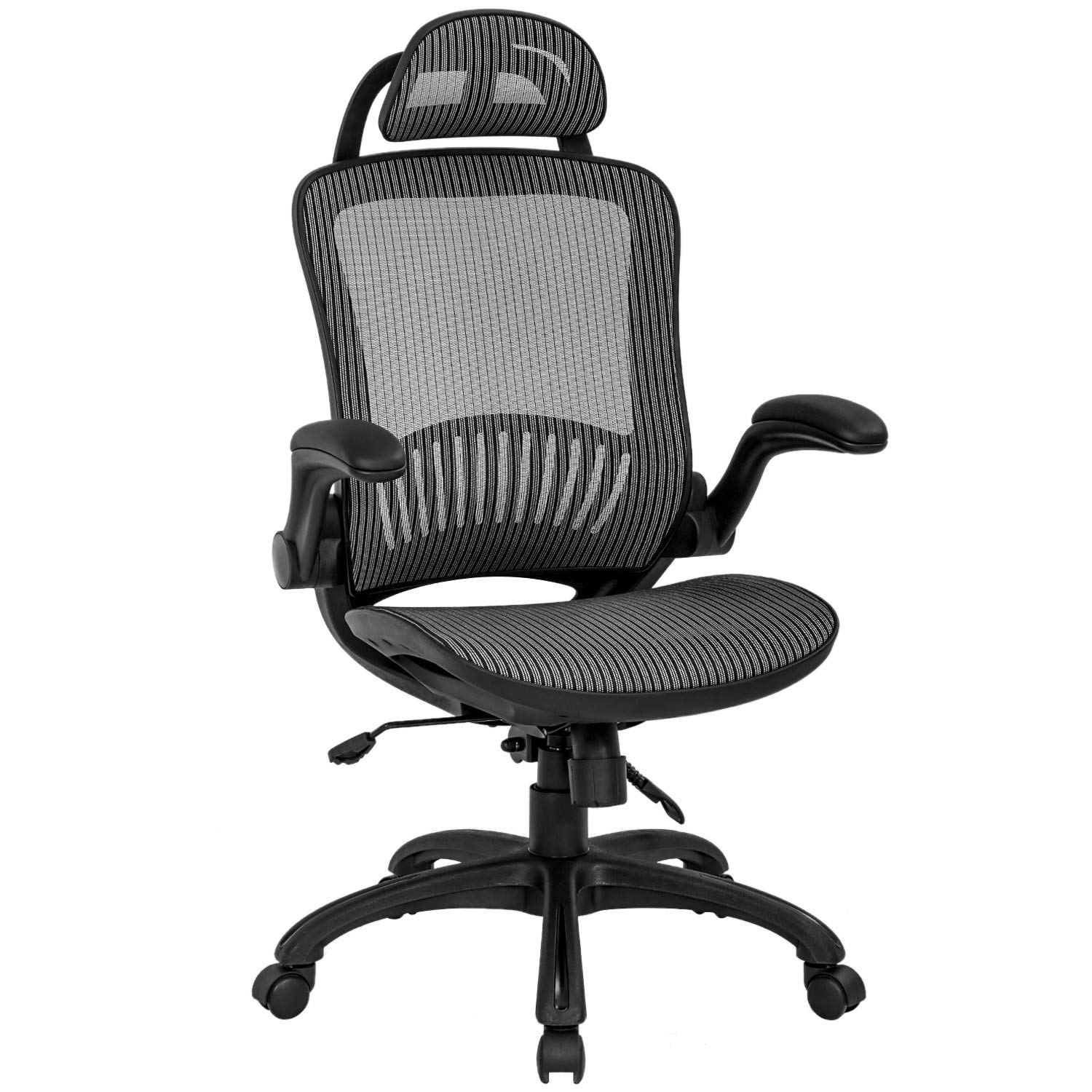 Ergonomic Office Chair with Lumbar Support & Headrest - Adjustable Mesh Computer Desk Chair with Flip-Up Arms, Swivel & Rolling Wheels - Comfortable Task Chair for Adults (Grey) - Perfect for Home Office, Gaming & Workspace