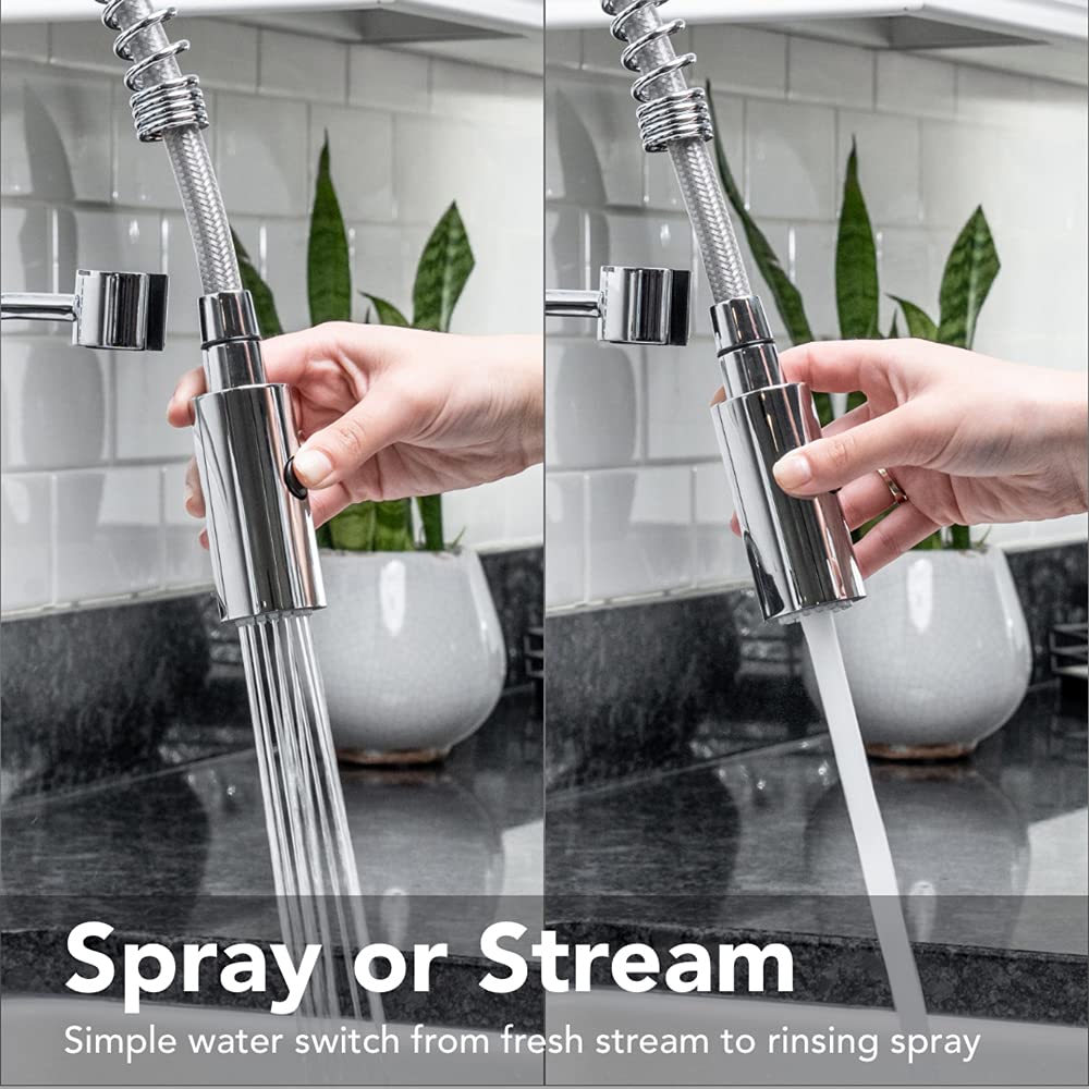 EZ-FLO Single Handle Pull Down Kitchen Faucet with Sprayer and Spring - Chrome Finish (Model 10687) - Perfect for Modern Kitchens, Dishwashing, and Food Prep